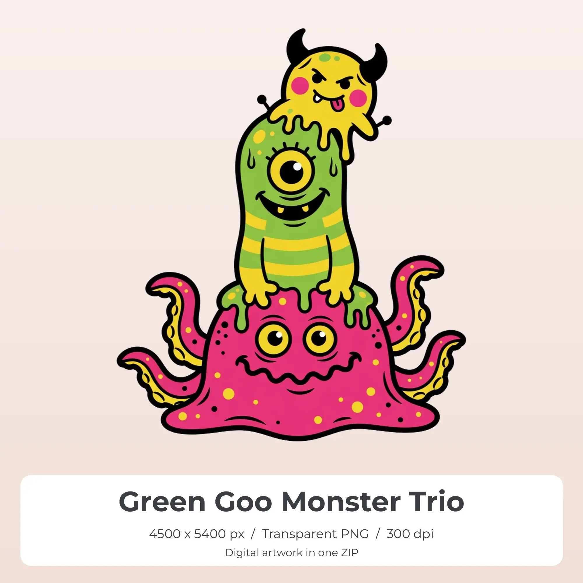 Green Goo Monster Trio T-Shirt Design PNG, Sublimation Ready preview