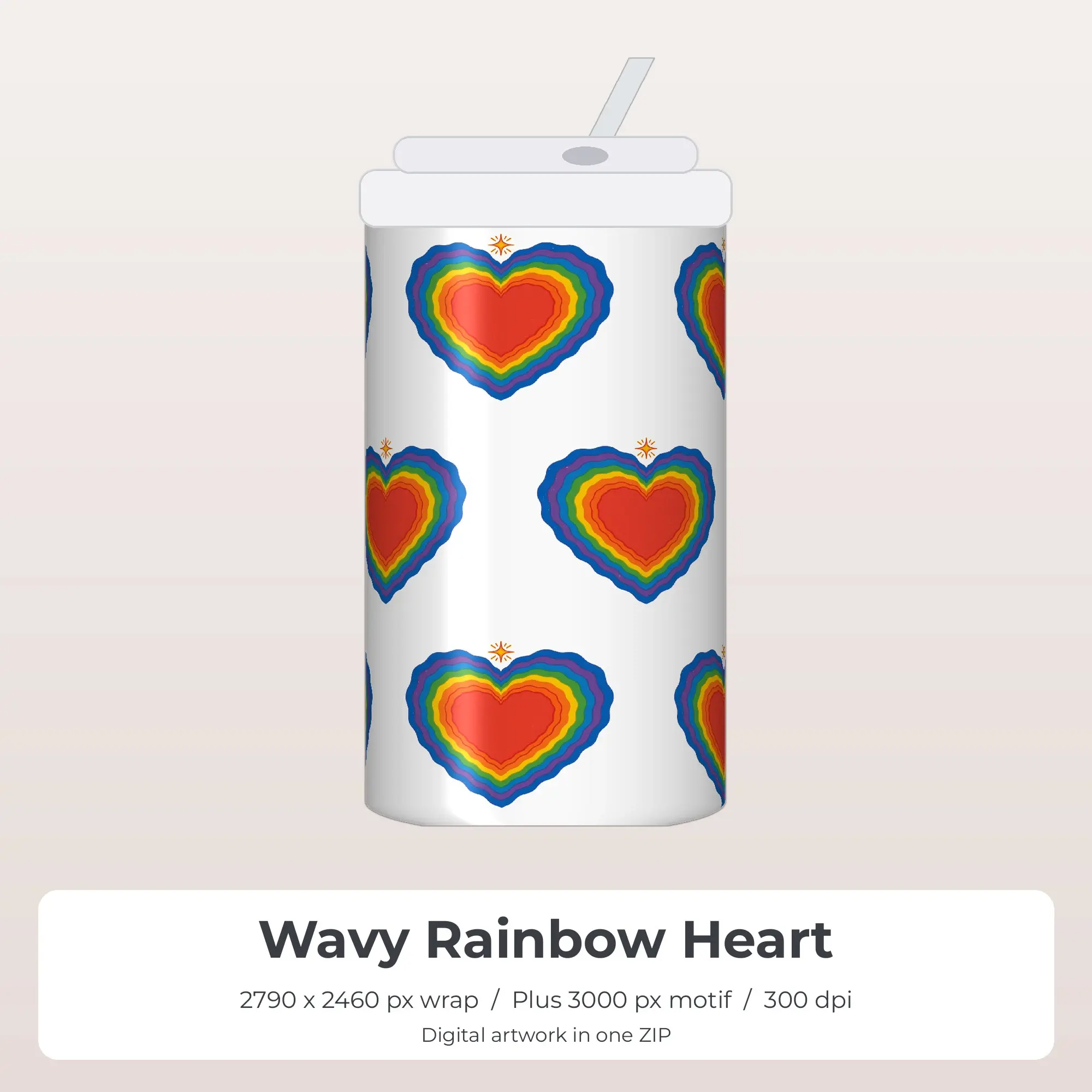 Wavy Rainbow Heart Tumbler Wrap PNG, 20oz Sublimation preview