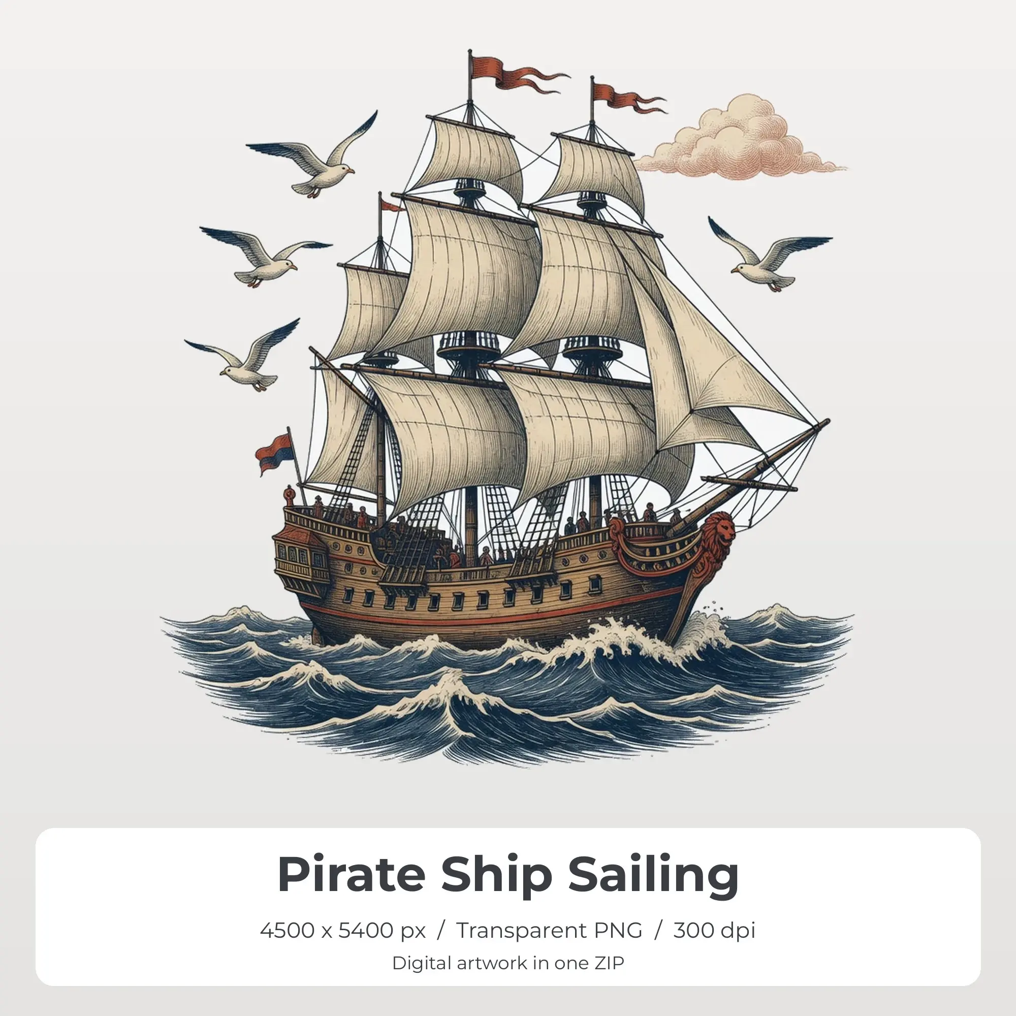 Pirate Ship Sailing Sublimation Transfer PNG, 4500x5400 preview