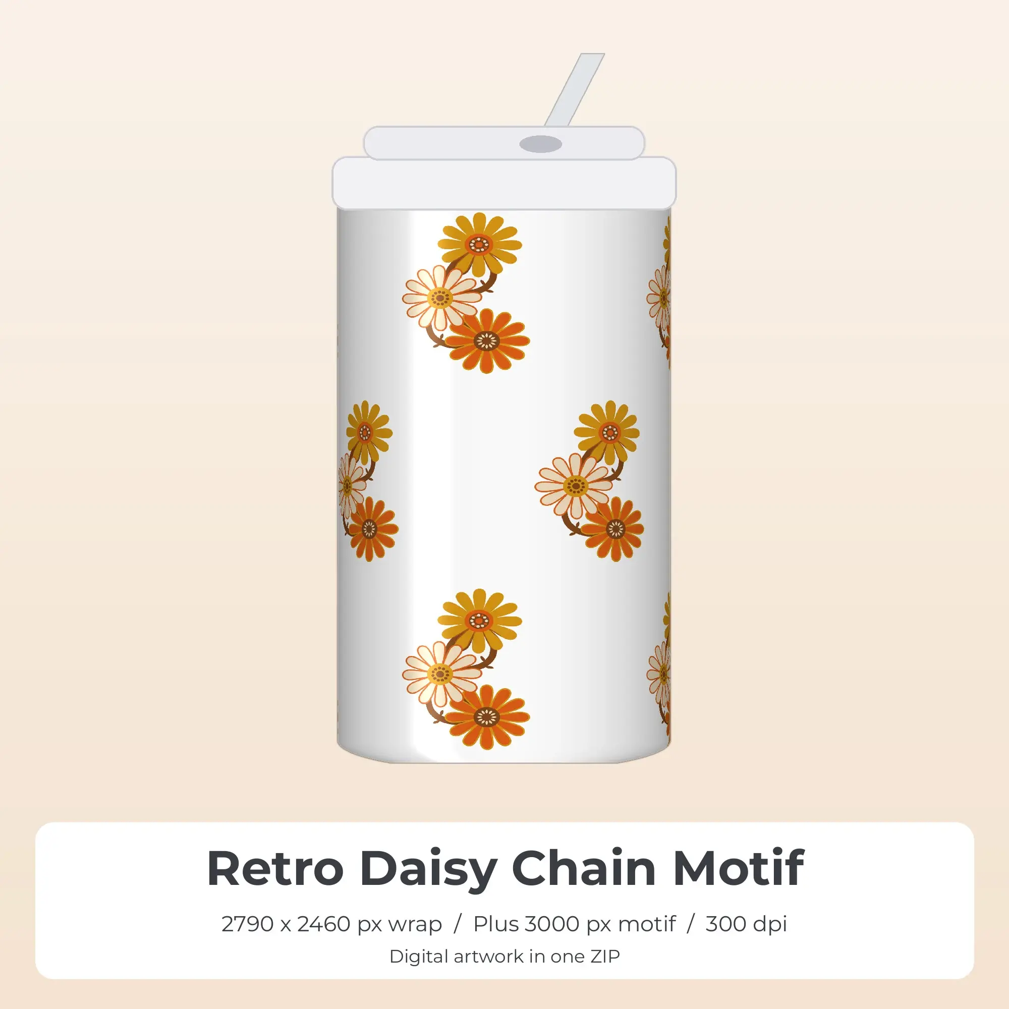 Retro Daisy Chain Motif 20oz Tumbler Sublimation Wrap PNG preview