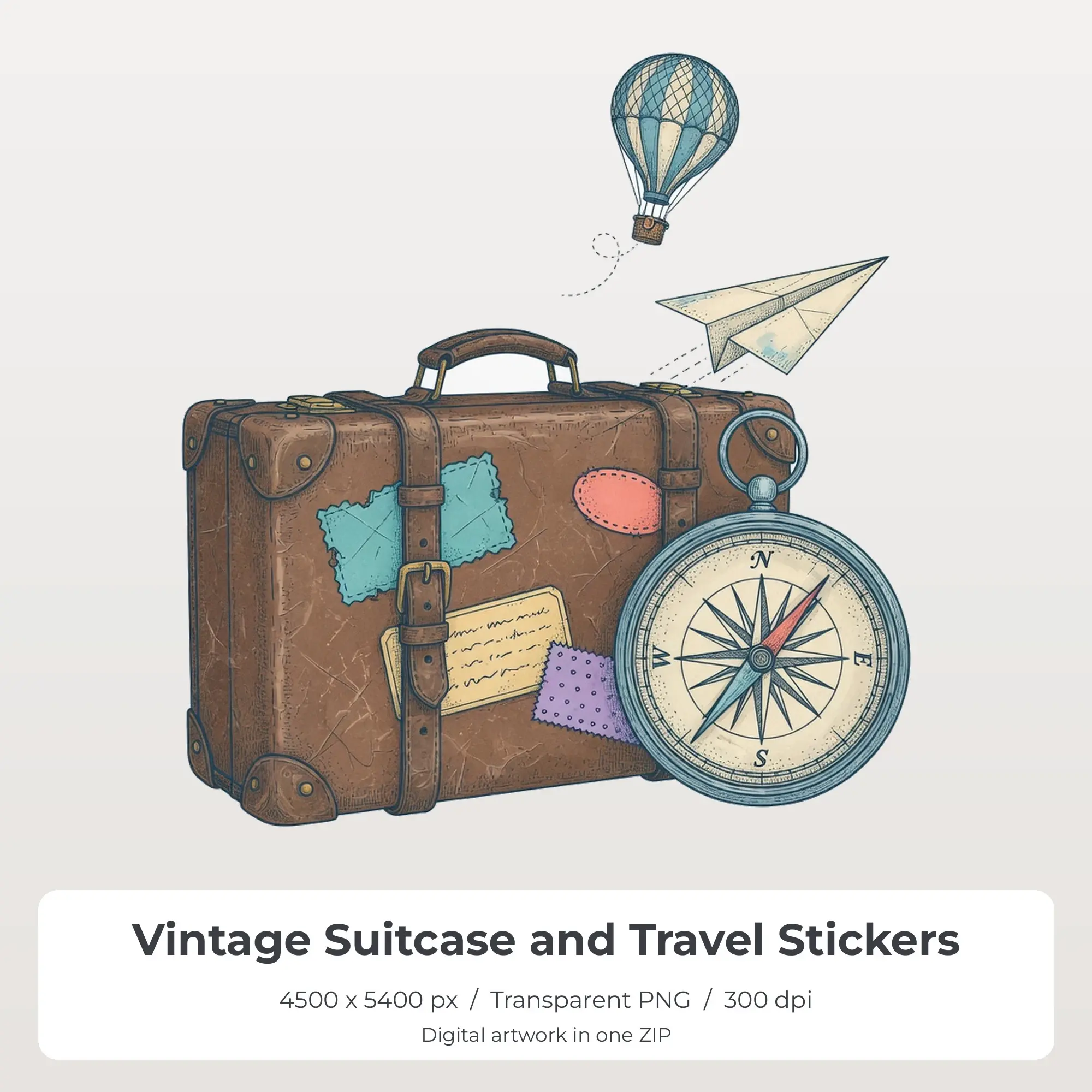 Vintage Suitcase and Travel Stickers Sublimation Design PNG for Shirts preview