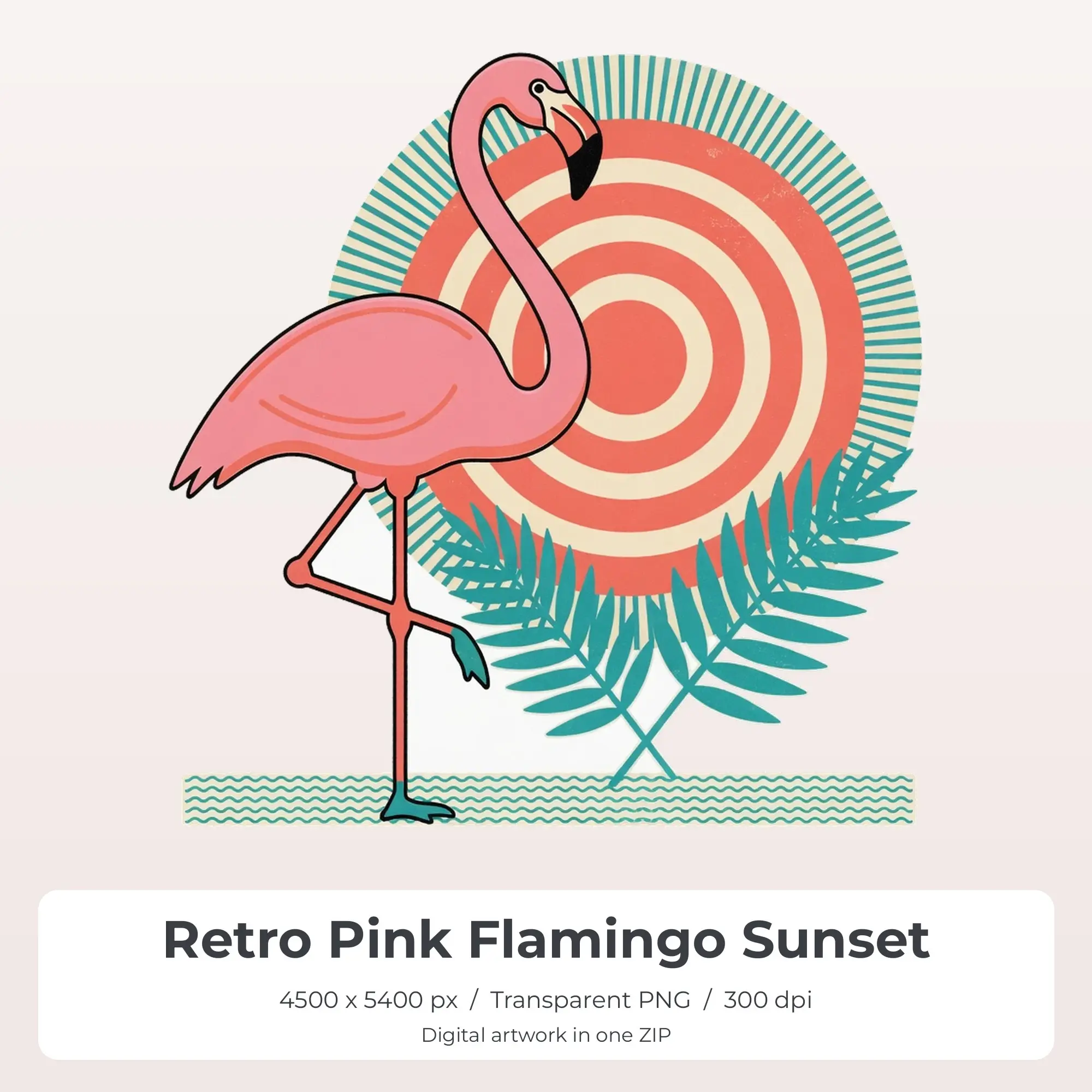 Retro Pink Flamingo Sunset Sublimation Design PNG for Shirts preview