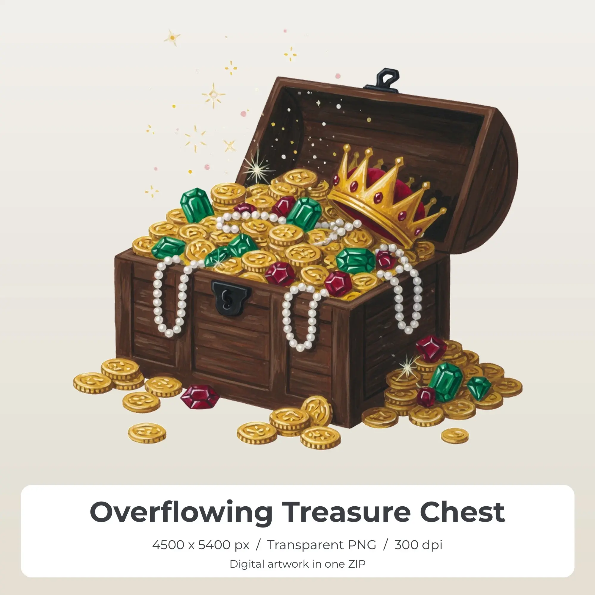 Overflowing Treasure Chest Sublimation PNG, T-Shirt Transfer Design preview