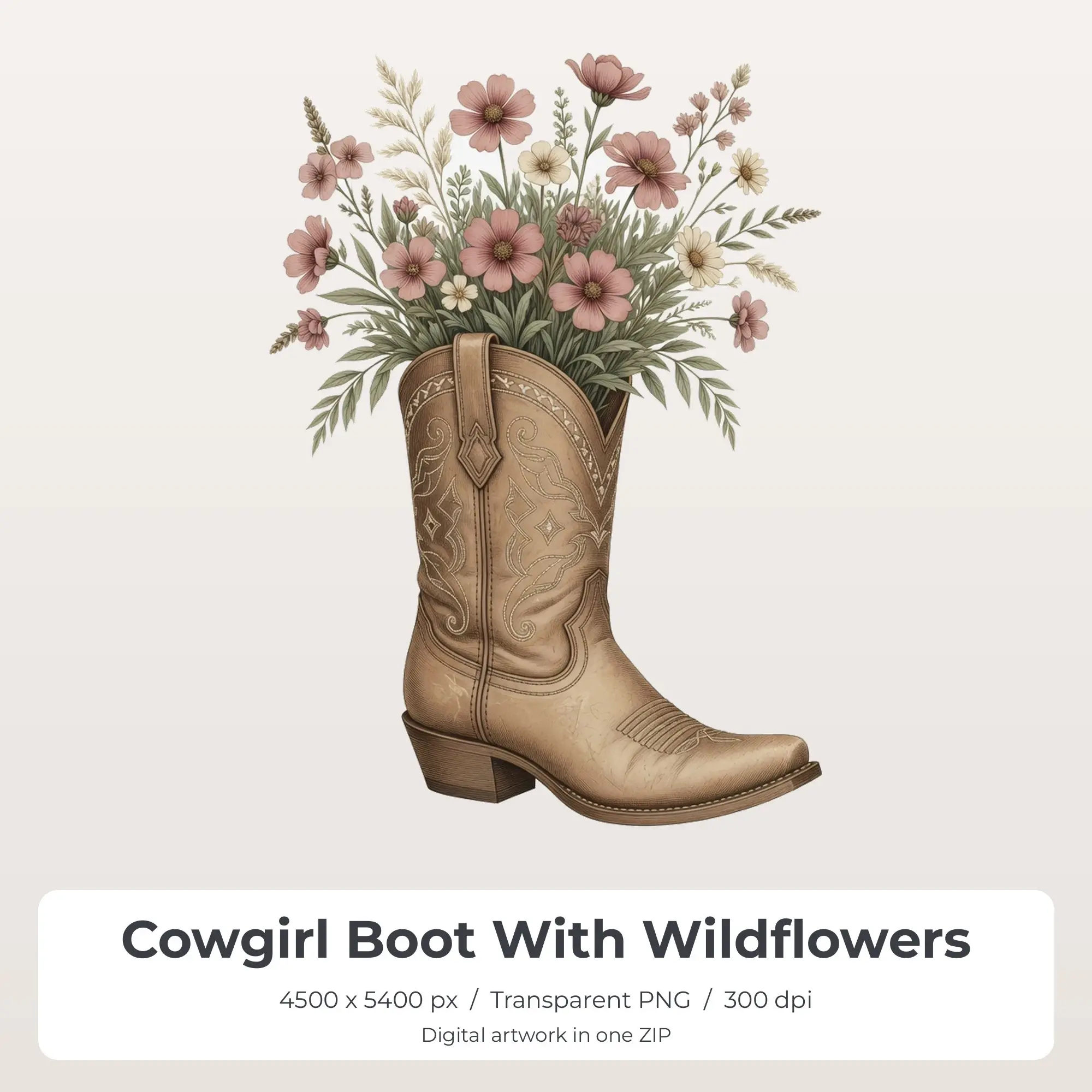 Cowgirl Boot With Wildflowers PNG - Shirt Sublimation Design preview