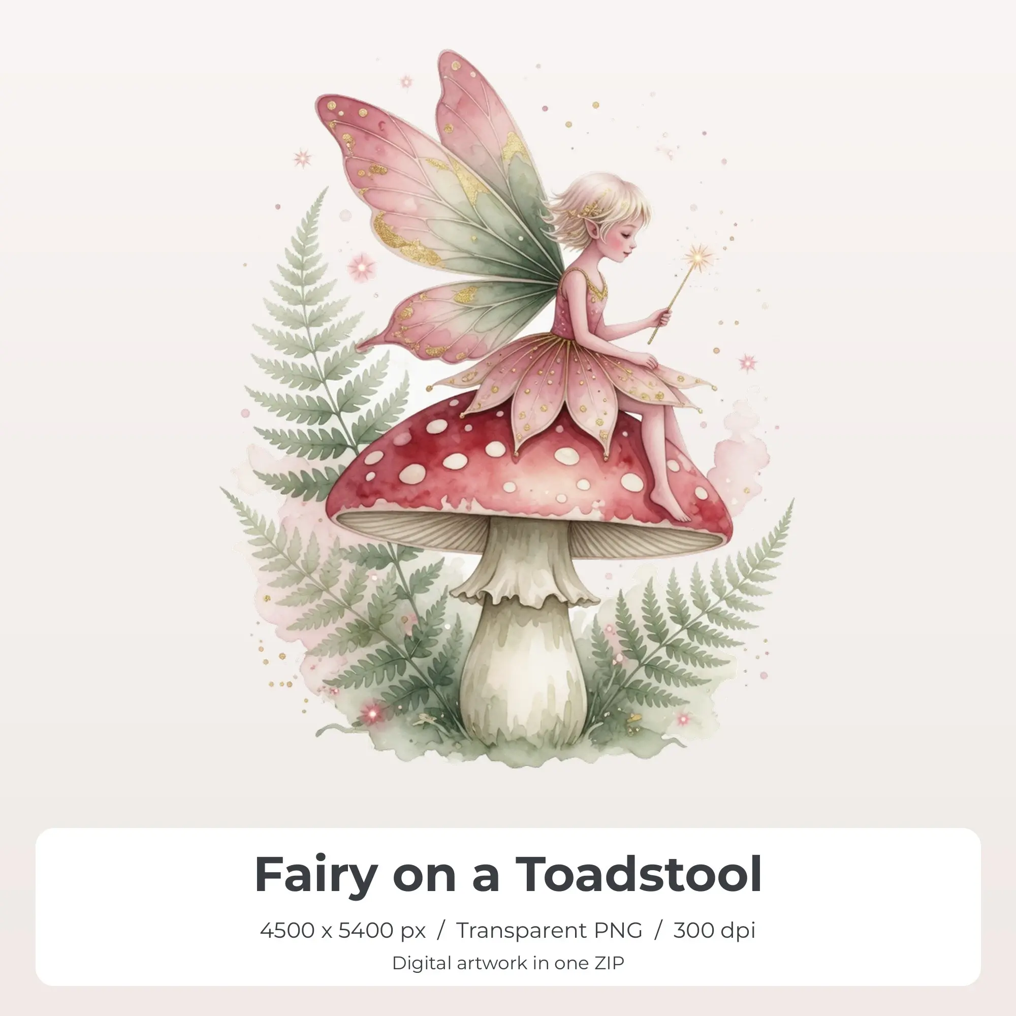 Fairy on a Toadstool Sublimation Transfer PNG, 4500x5400 preview