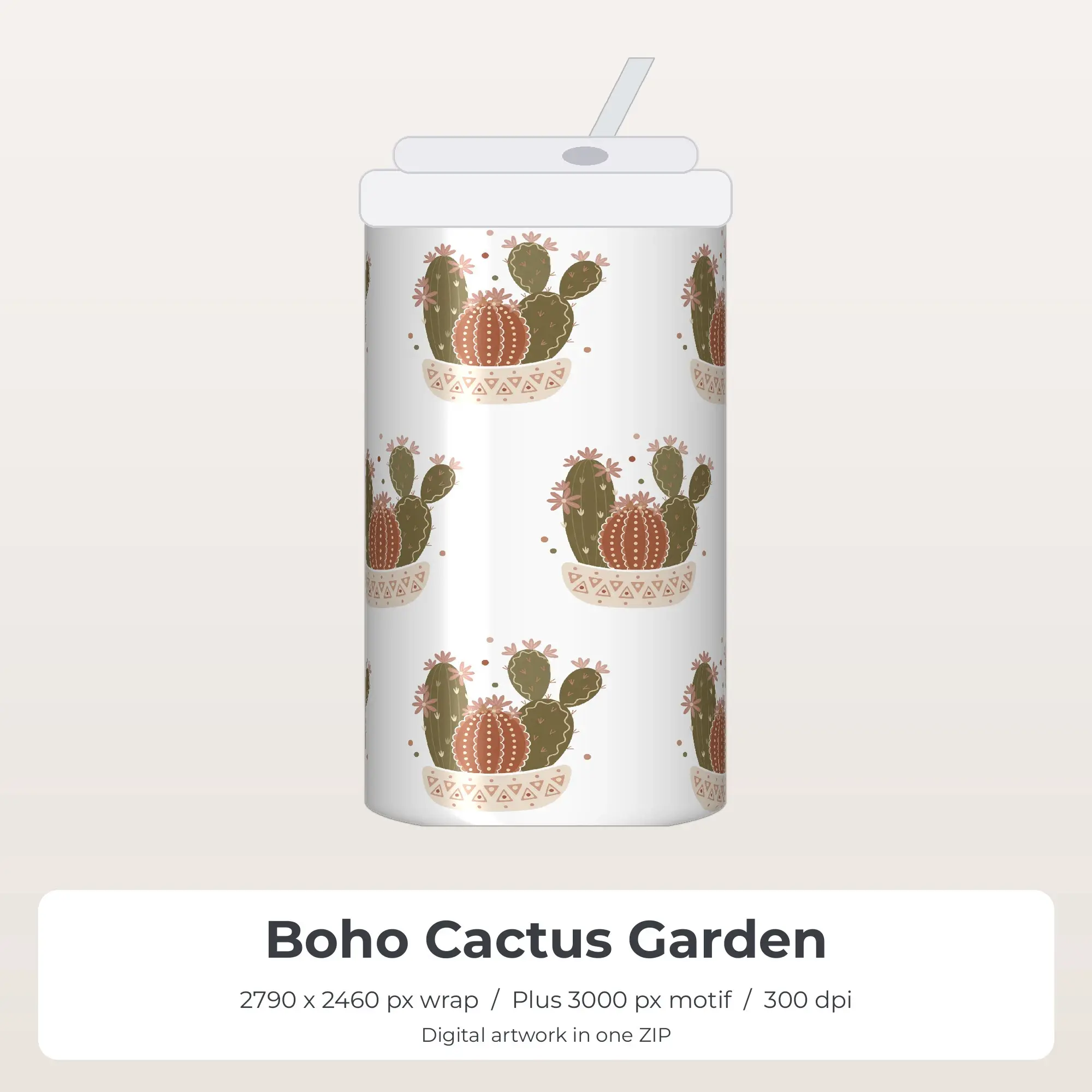 Boho Cactus Garden Tumbler PNG, Sublimation Wrap Design preview