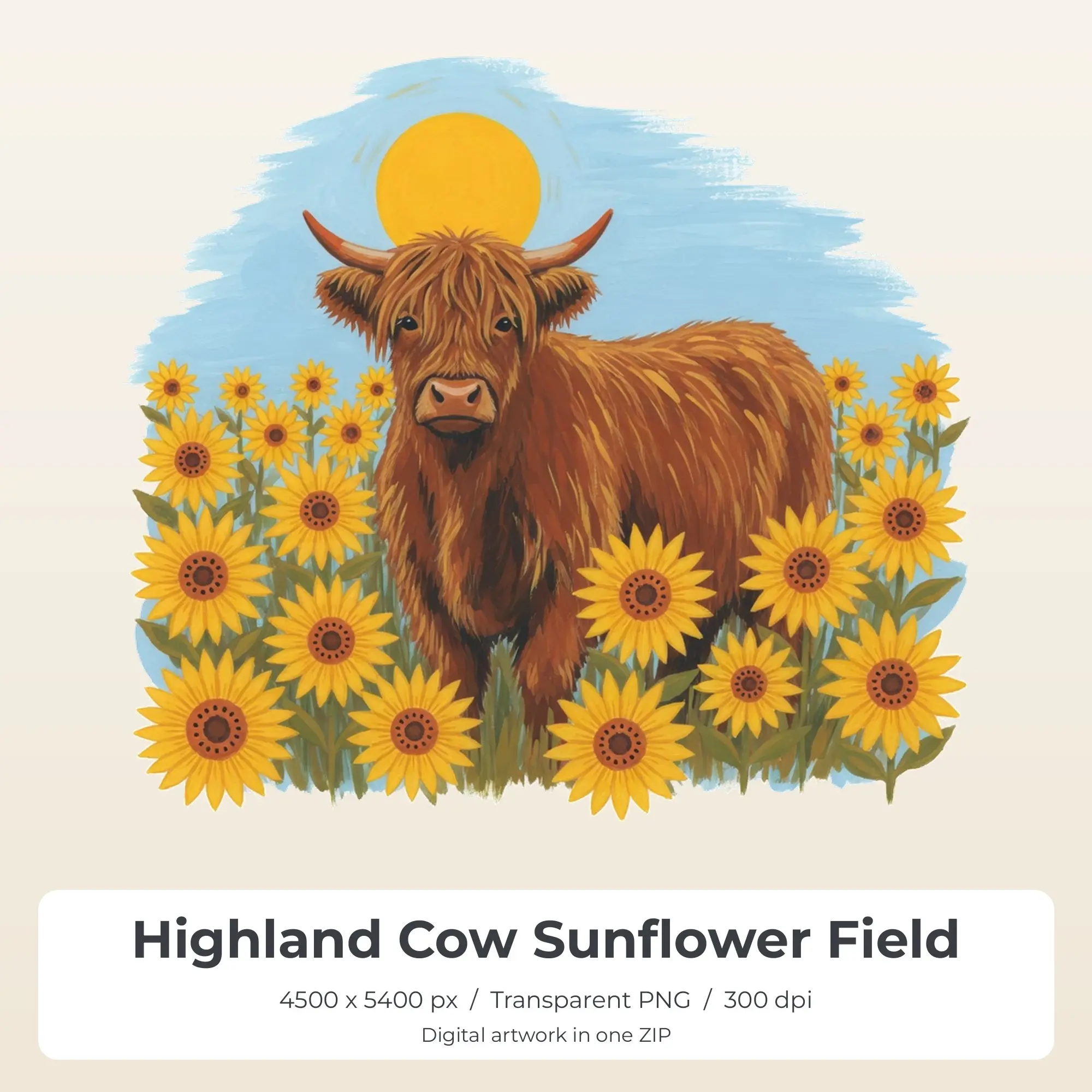 Highland Cow Sunflower Field Sublimation Design PNG for Shirts preview