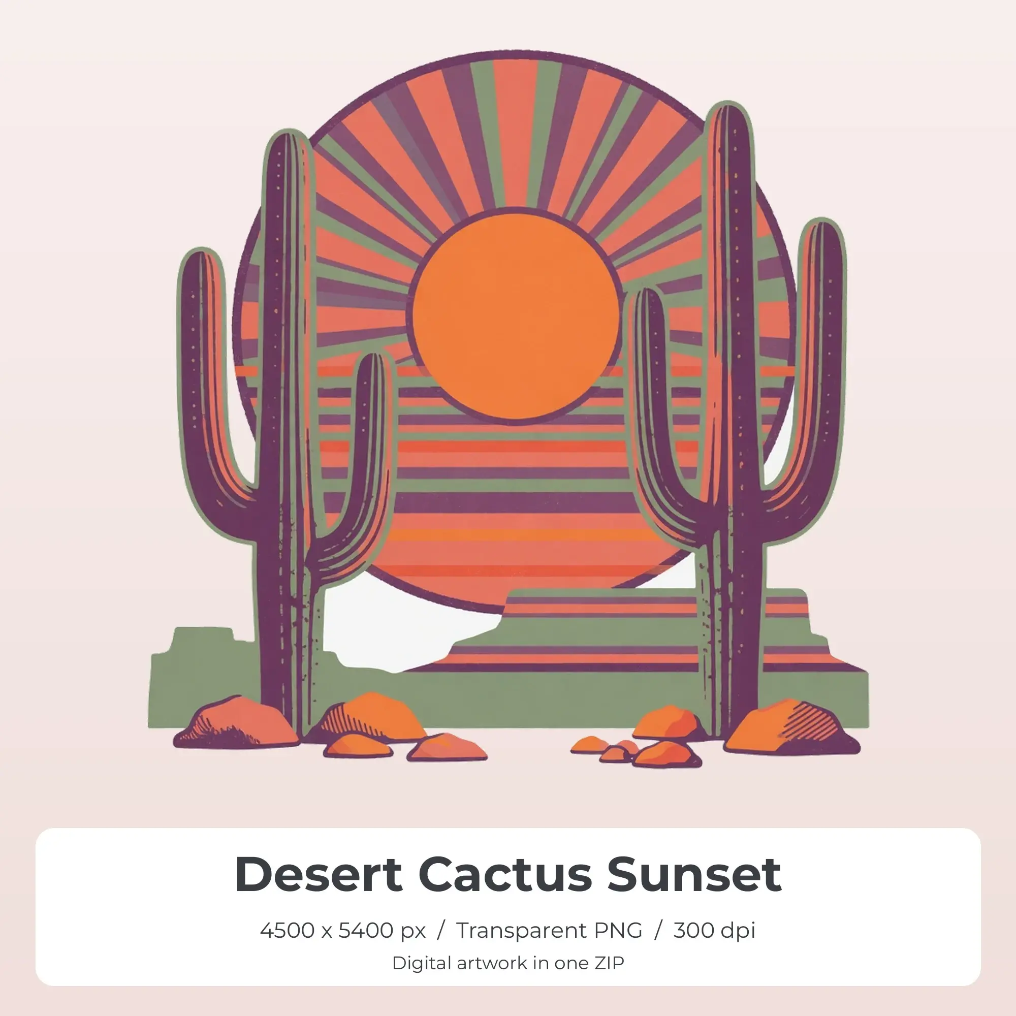 Desert Cactus Sunset Sublimation PNG, T-Shirt Transfer Design preview