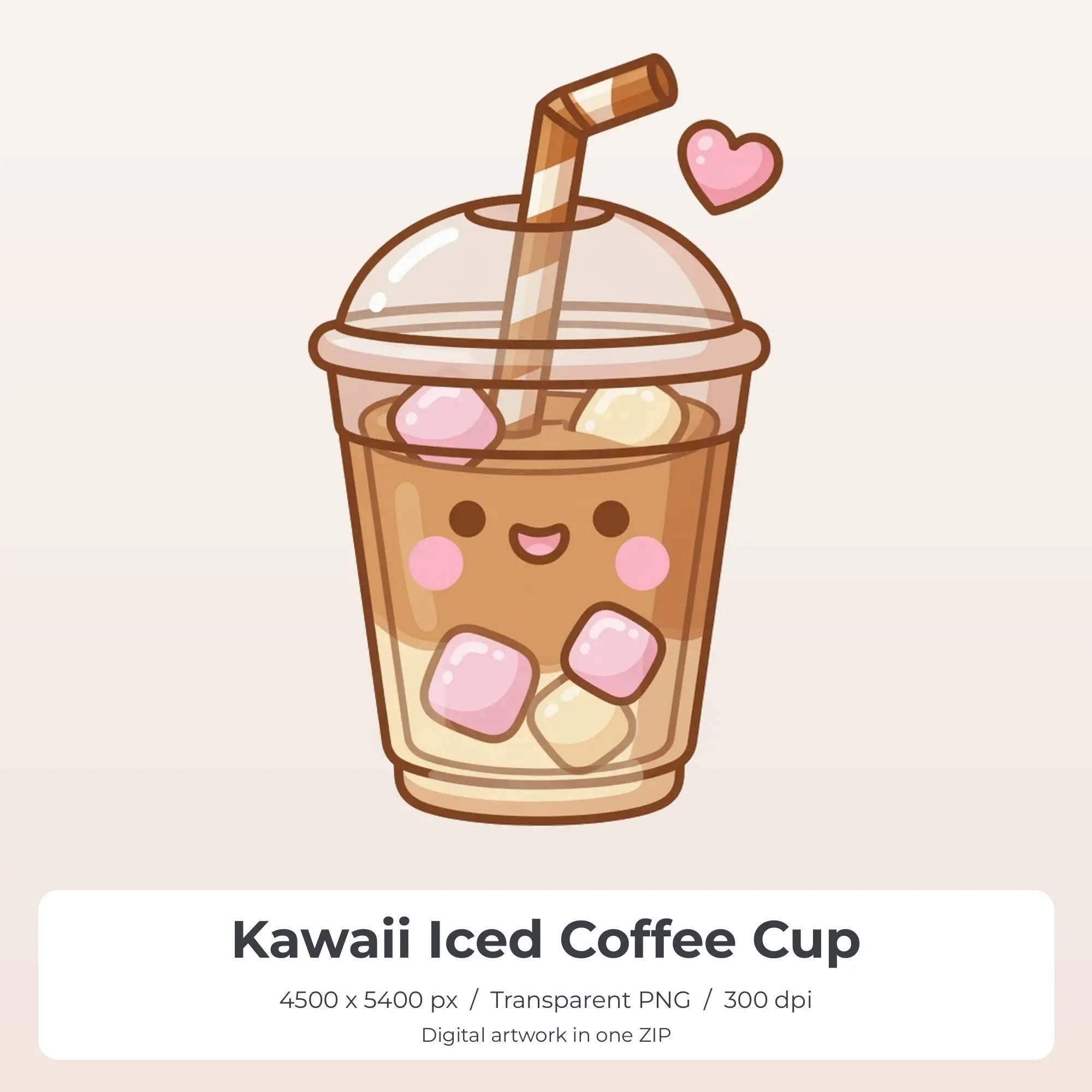 Kawaii Iced Coffee Cup Sublimation Design PNG for Shirts preview