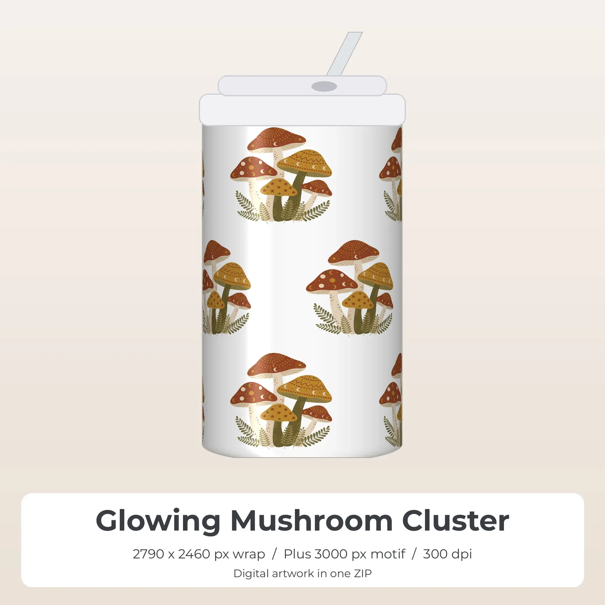 Glowing Mushroom Cluster Sublimation Tumbler Wrap PNG preview