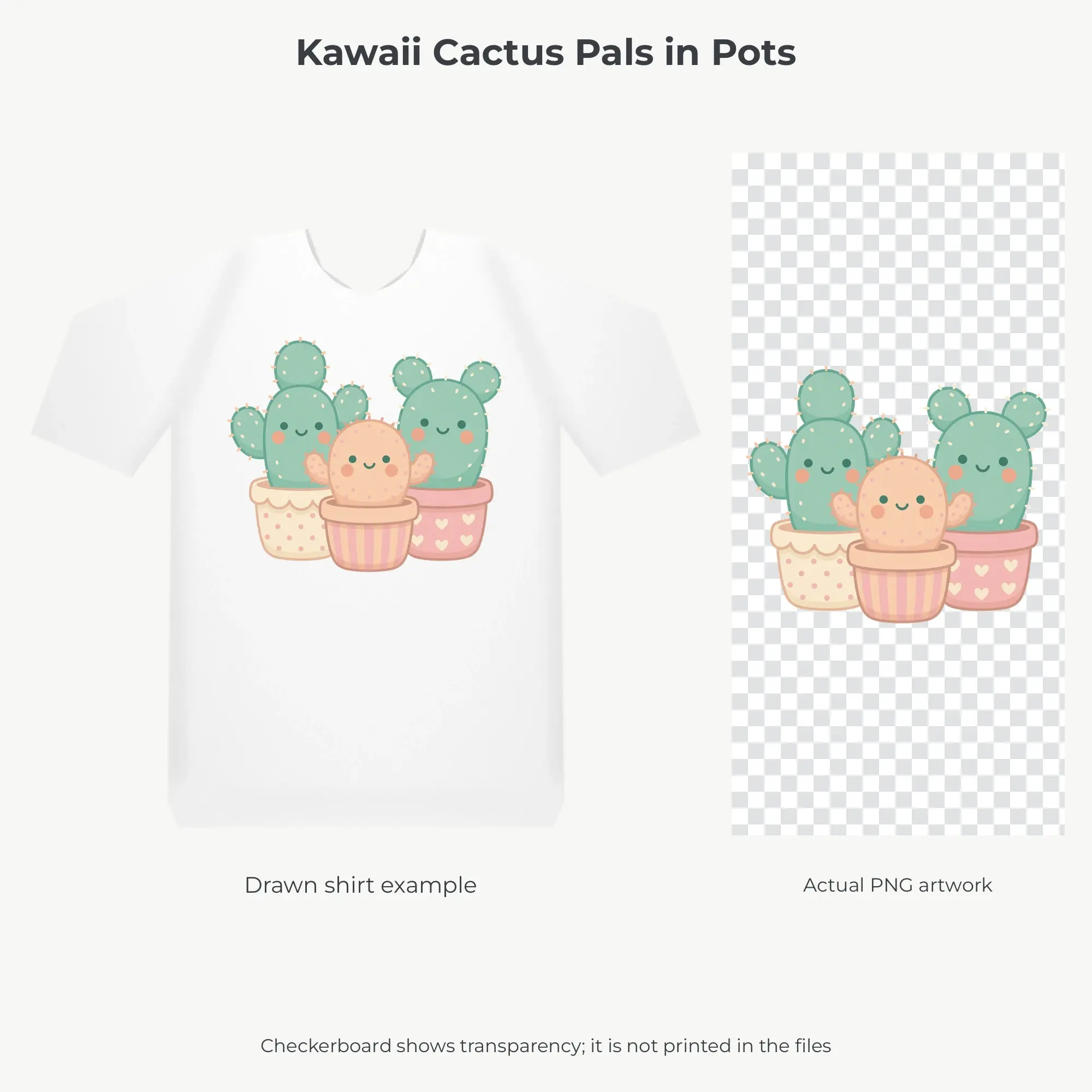 Kawaii Cactus Pals in Pots Sublimation Transfer PNG, 4500x5400, preview 2 of 2