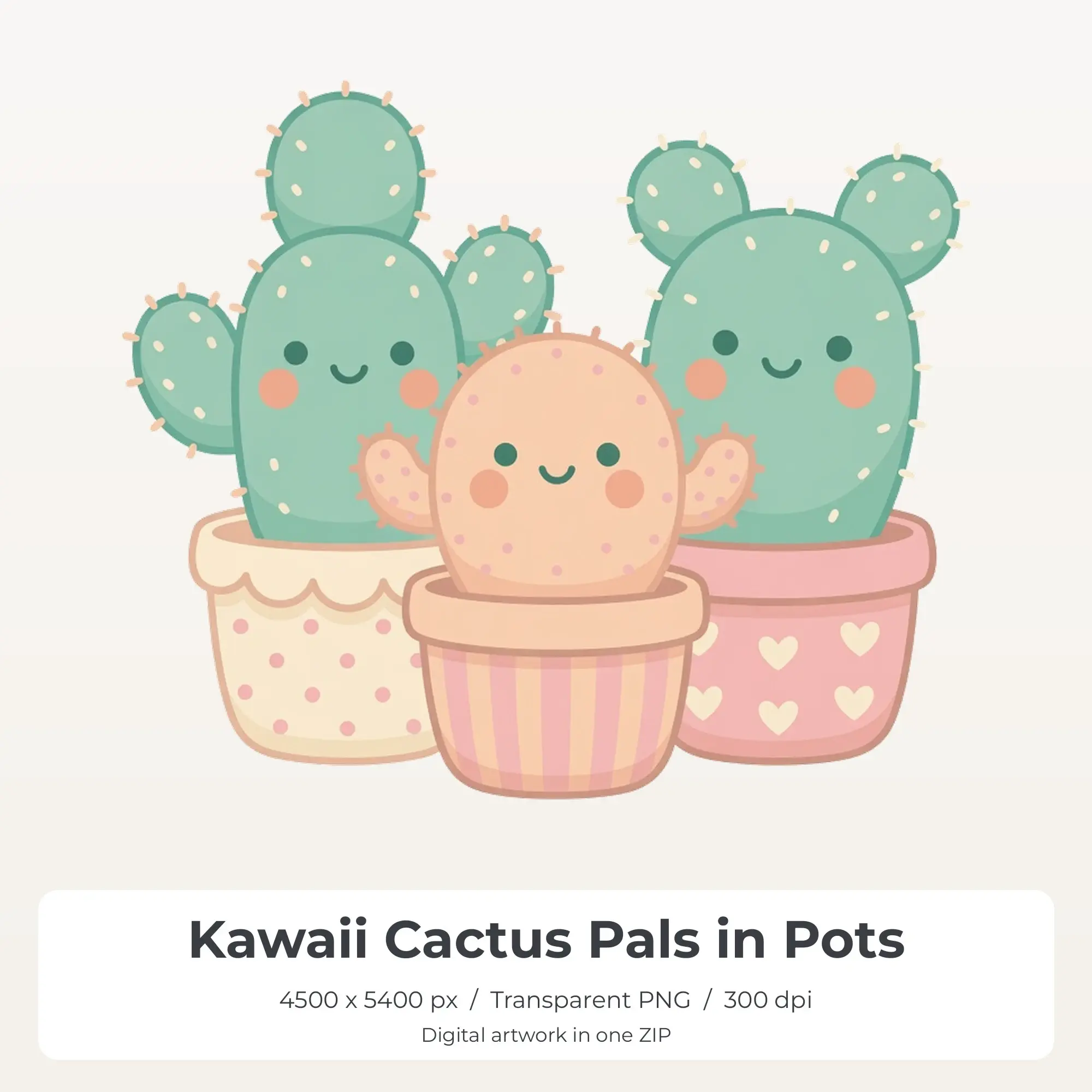 Kawaii Cactus Pals in Pots Sublimation Transfer PNG, 4500x5400 preview