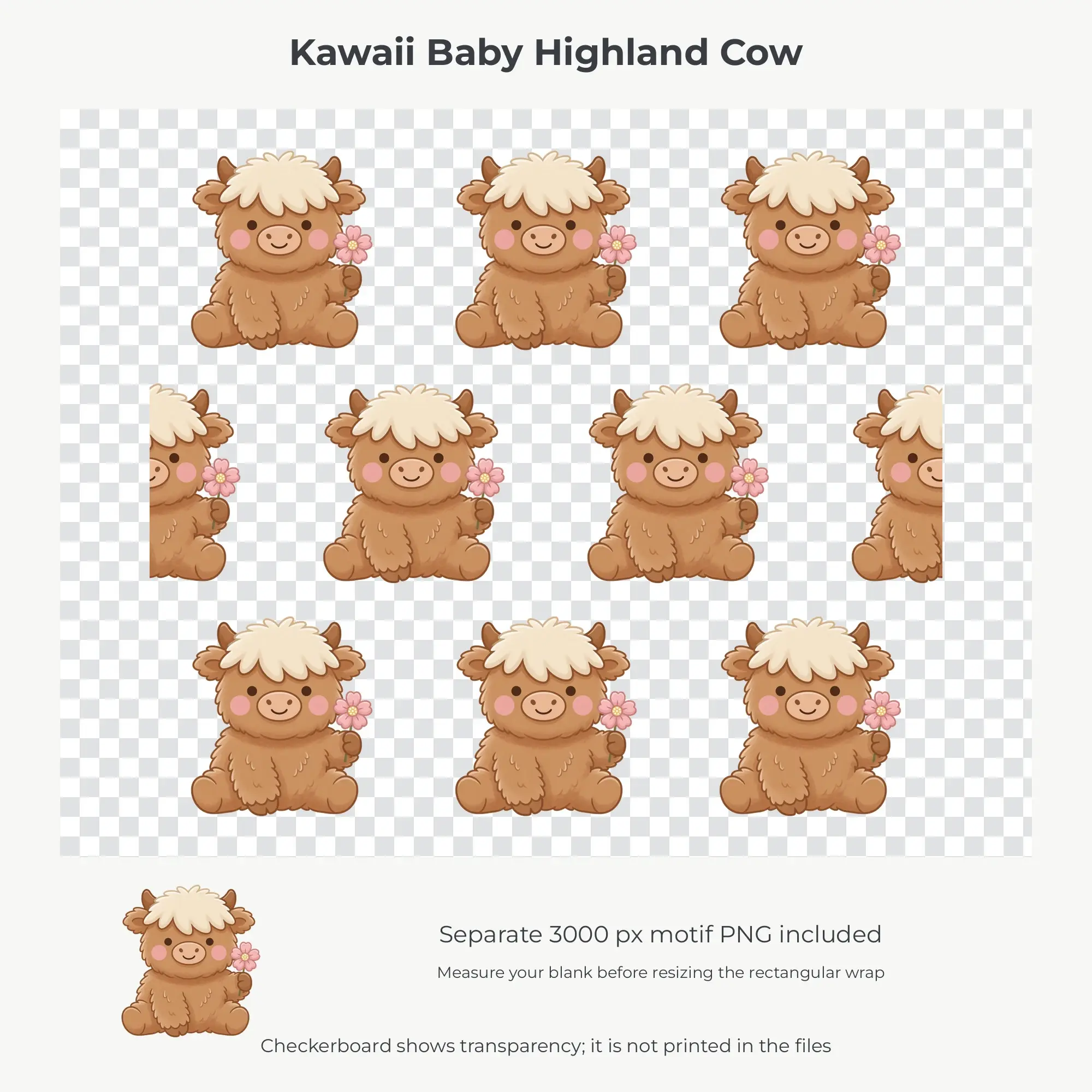 Kawaii Baby Highland Cow Tumbler PNG, Sublimation Wrap Design, preview 2 of 2