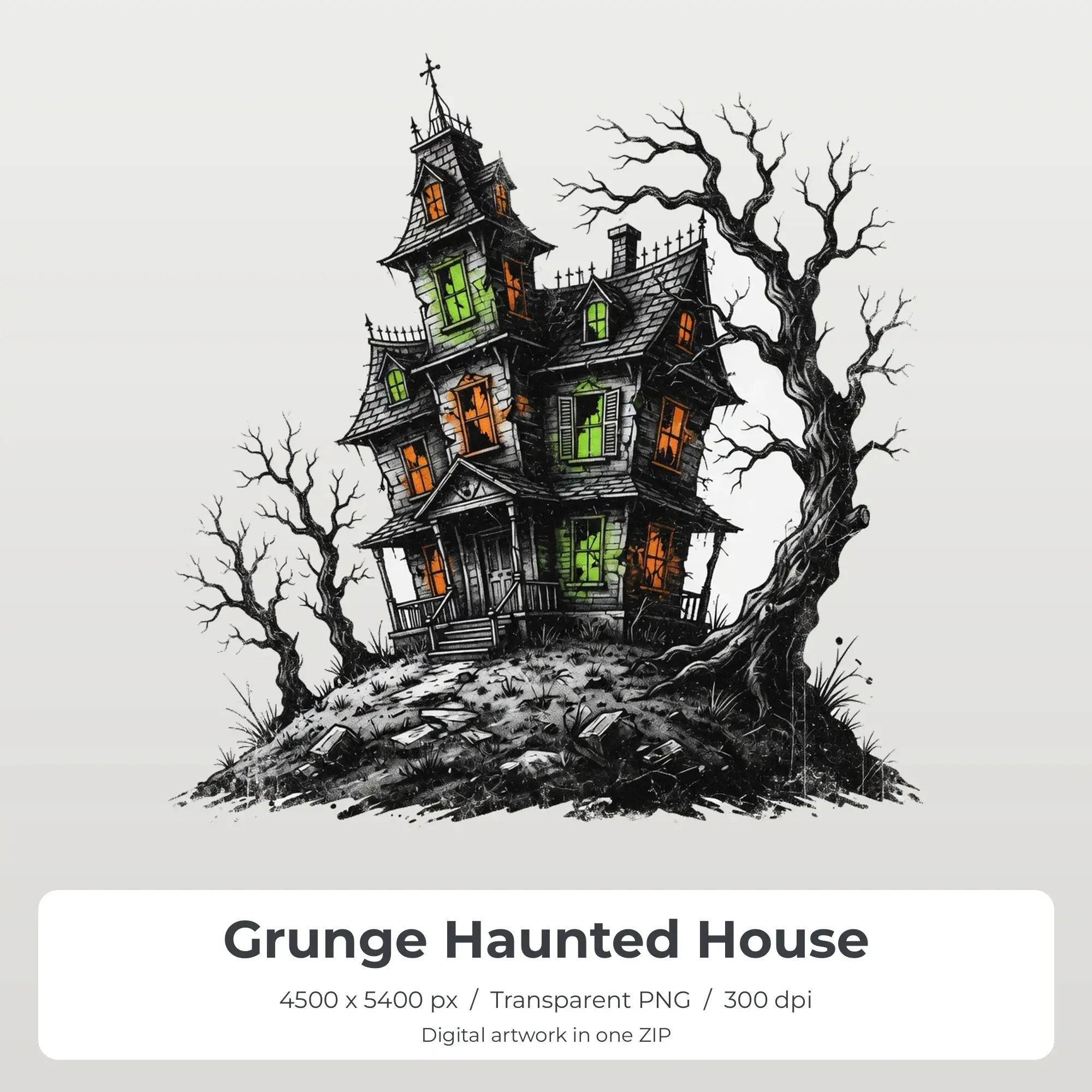 Grunge Haunted House Sublimation Transfer PNG, 4500x5400 preview