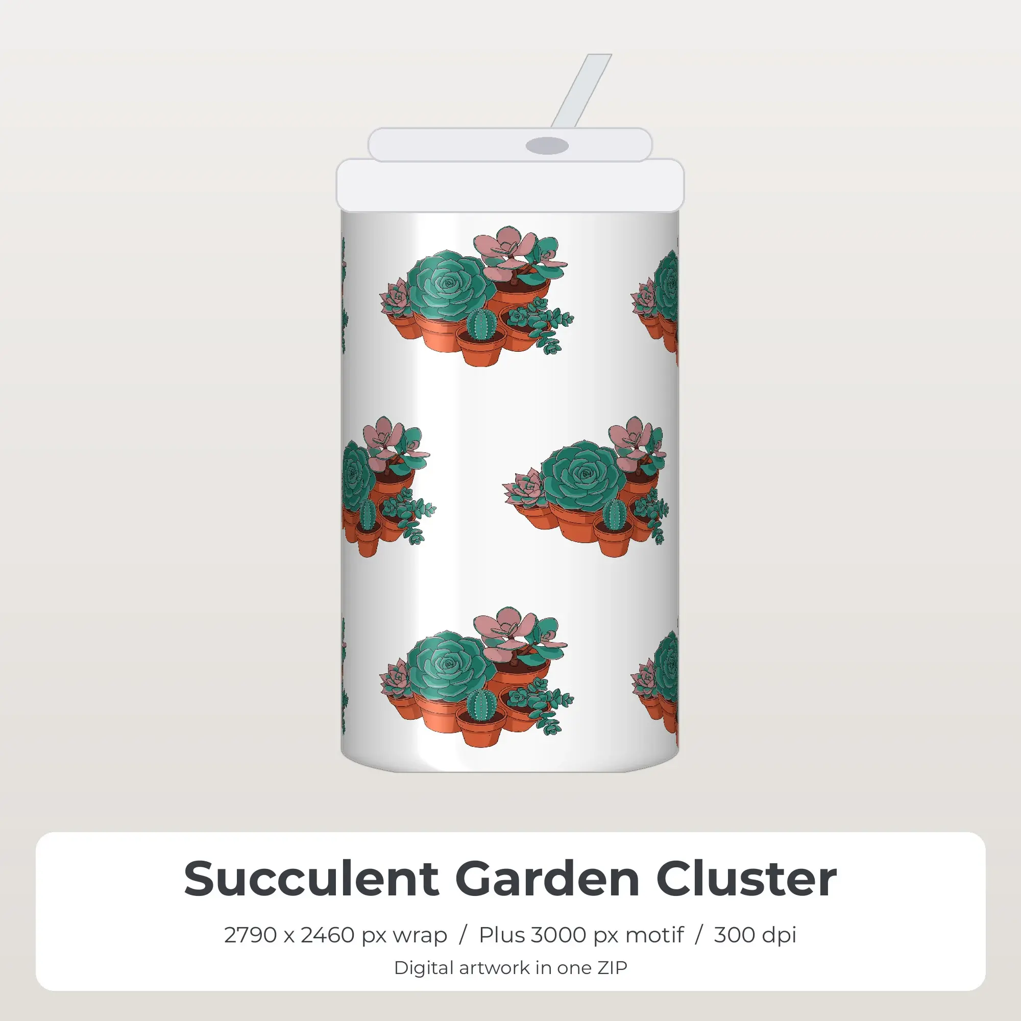 Succulent Garden Cluster Sublimation Tumbler Wrap PNG preview