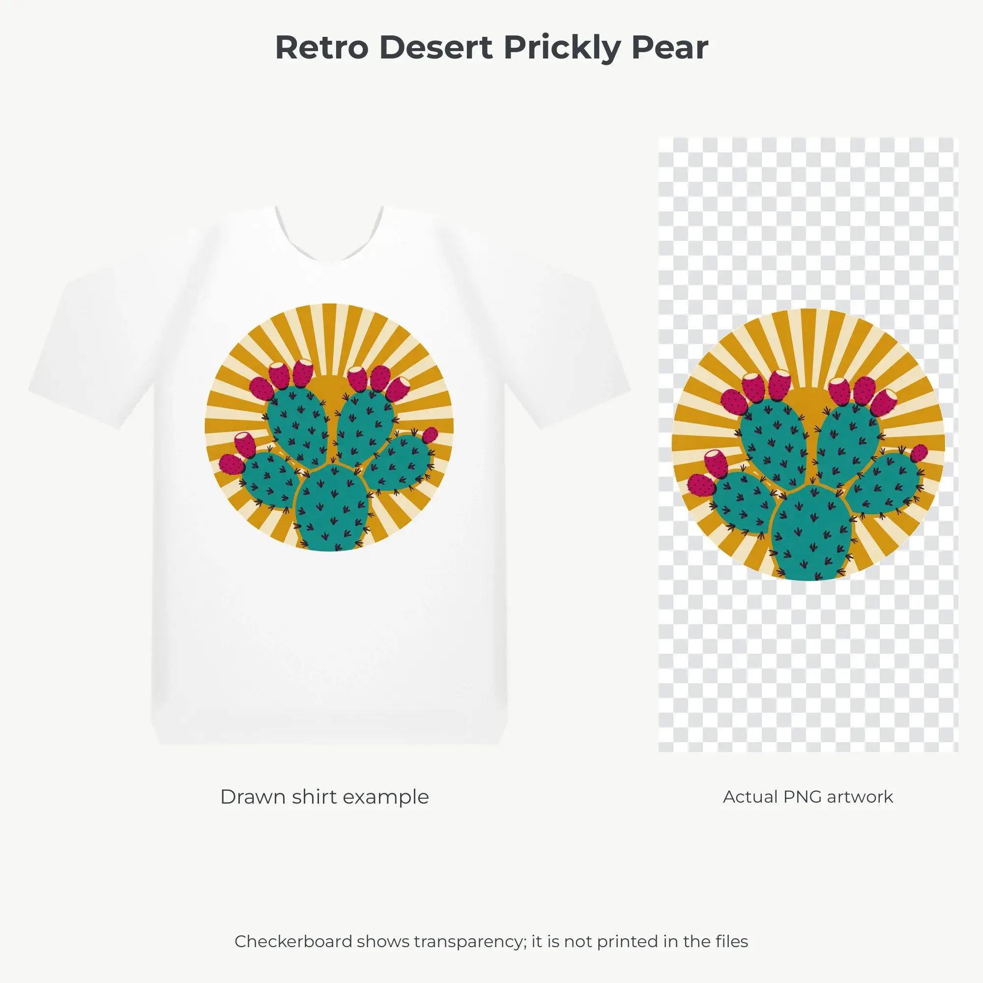 Retro Desert Prickly Pear T-Shirt Design PNG, Sublimation Ready, preview 2 of 2