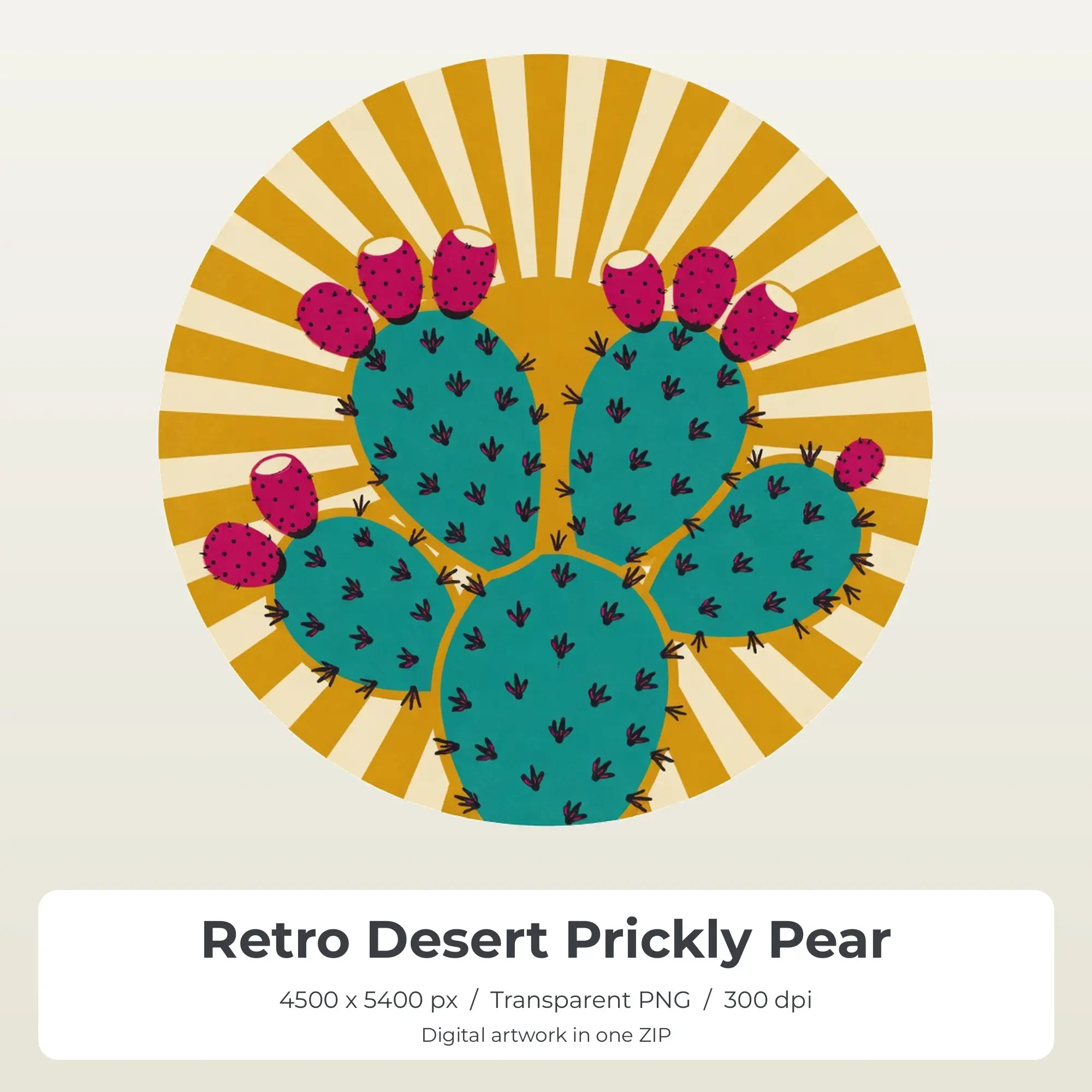 Retro Desert Prickly Pear T-Shirt Design PNG, Sublimation Ready, preview 1 of 2