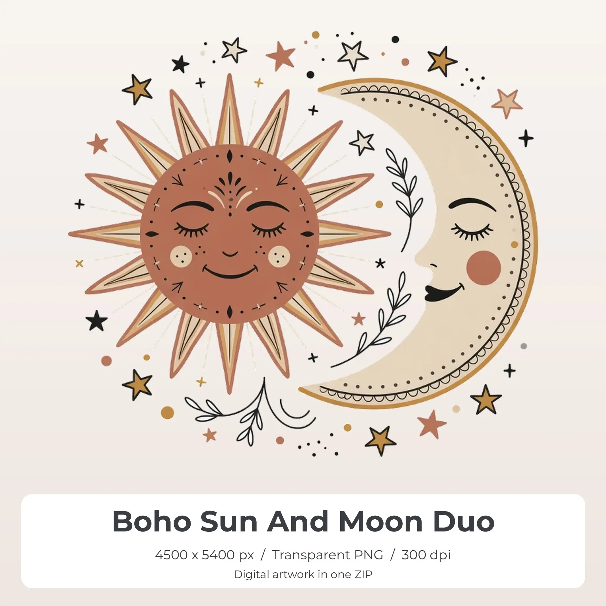 Boho Sun And Moon Duo Sublimation Design PNG for Shirts preview