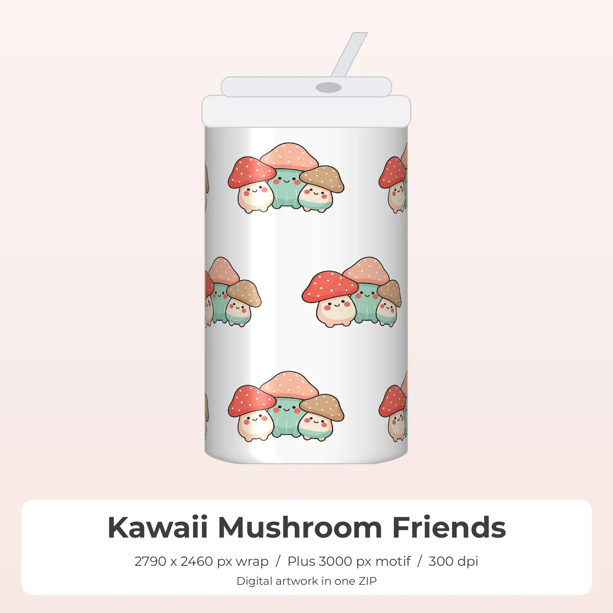 Kawaii Mushroom Friends Tumbler PNG, Sublimation Wrap Design preview