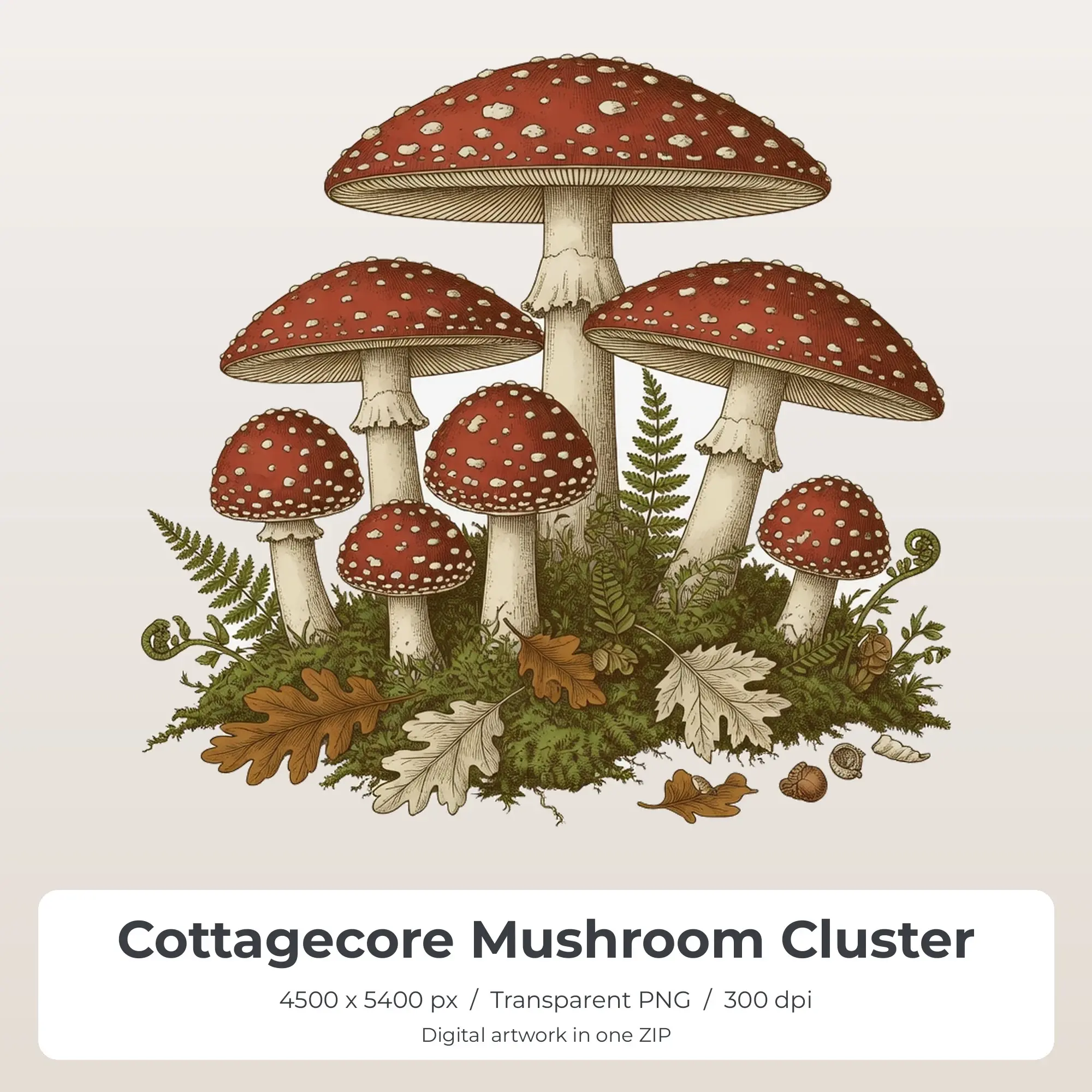 Cottagecore Mushroom Cluster Sublimation Design PNG for Shirts preview