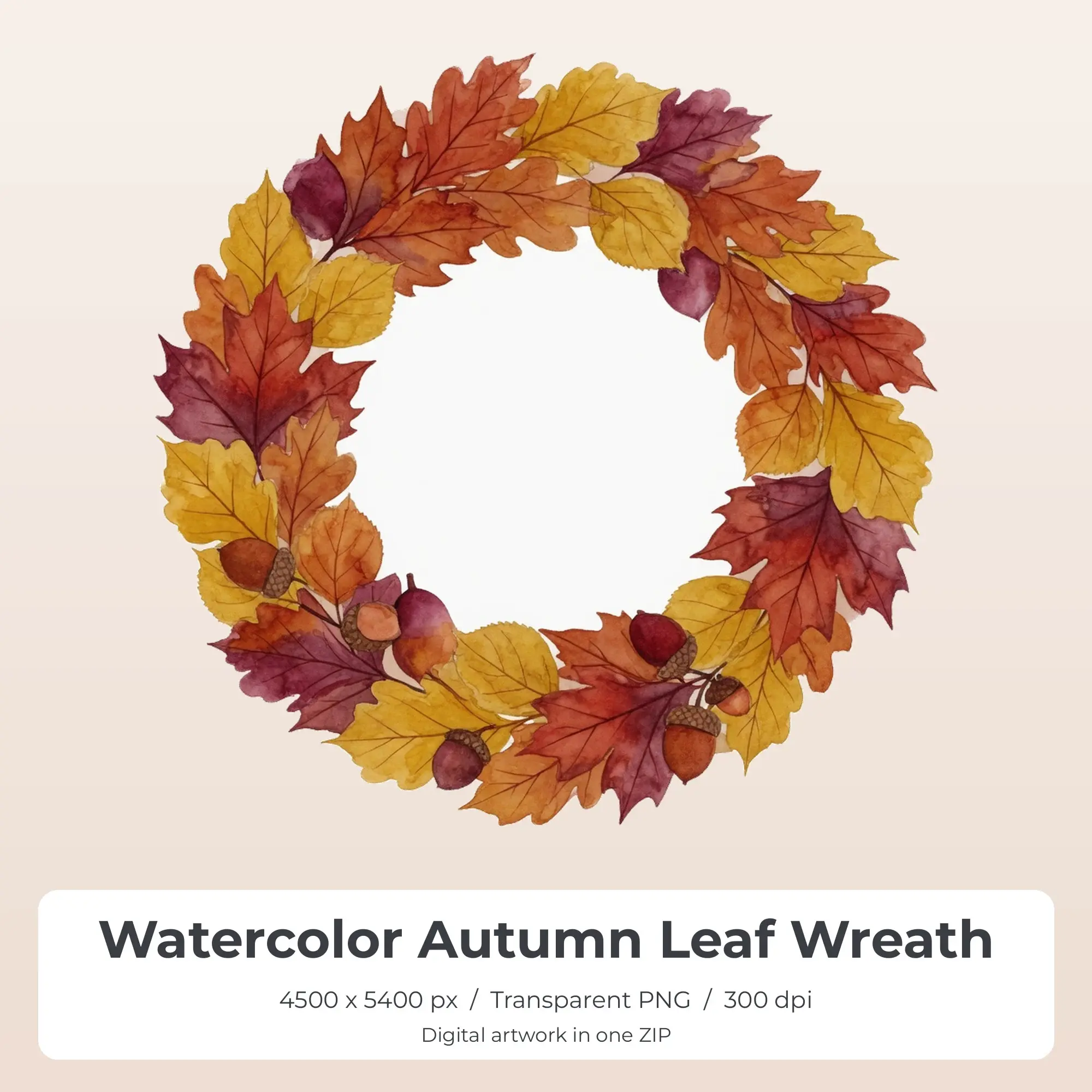 Watercolor Autumn Leaf Wreath PNG - Shirt Sublimation Design preview