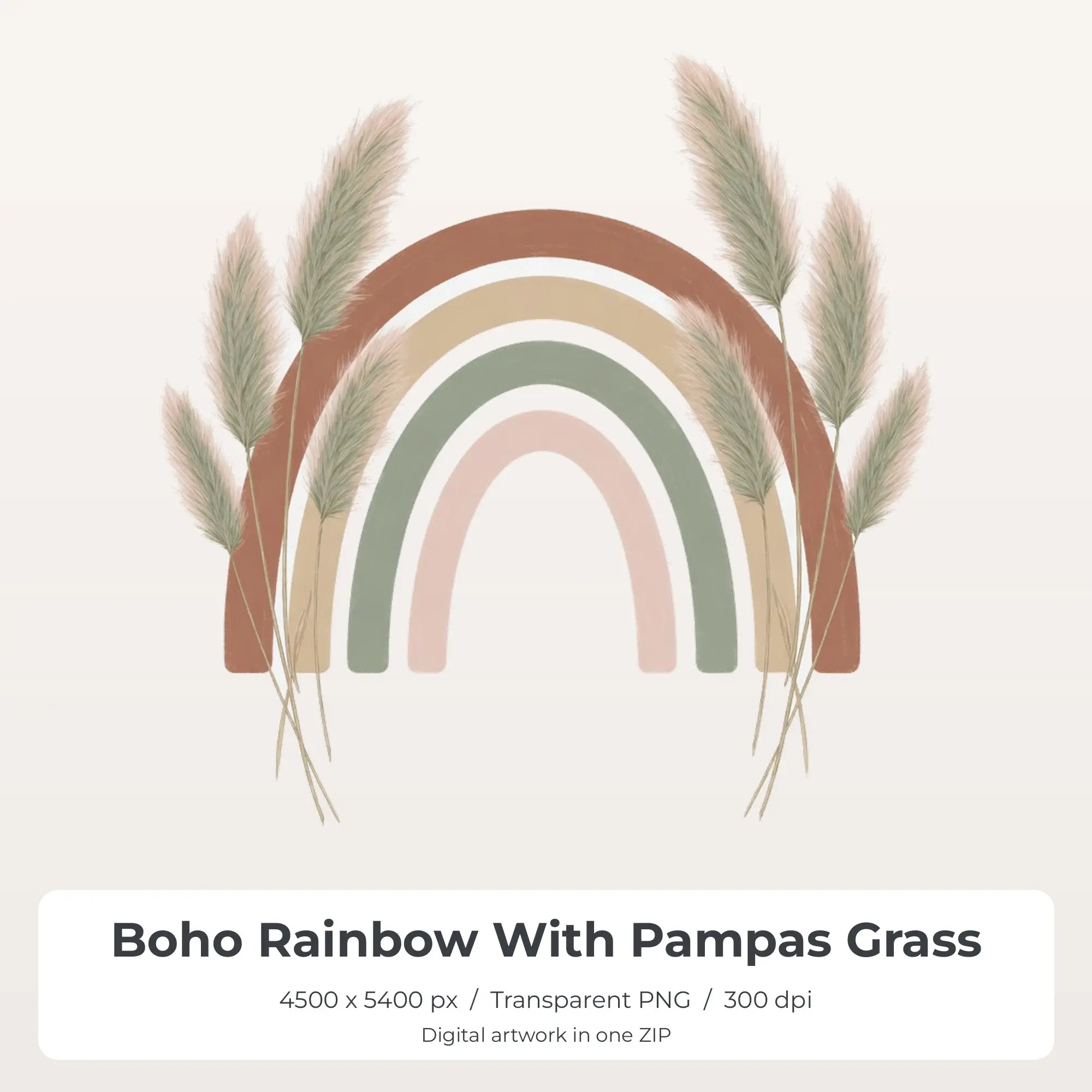 Boho Rainbow With Pampas Grass PNG - Shirt Sublimation Design preview