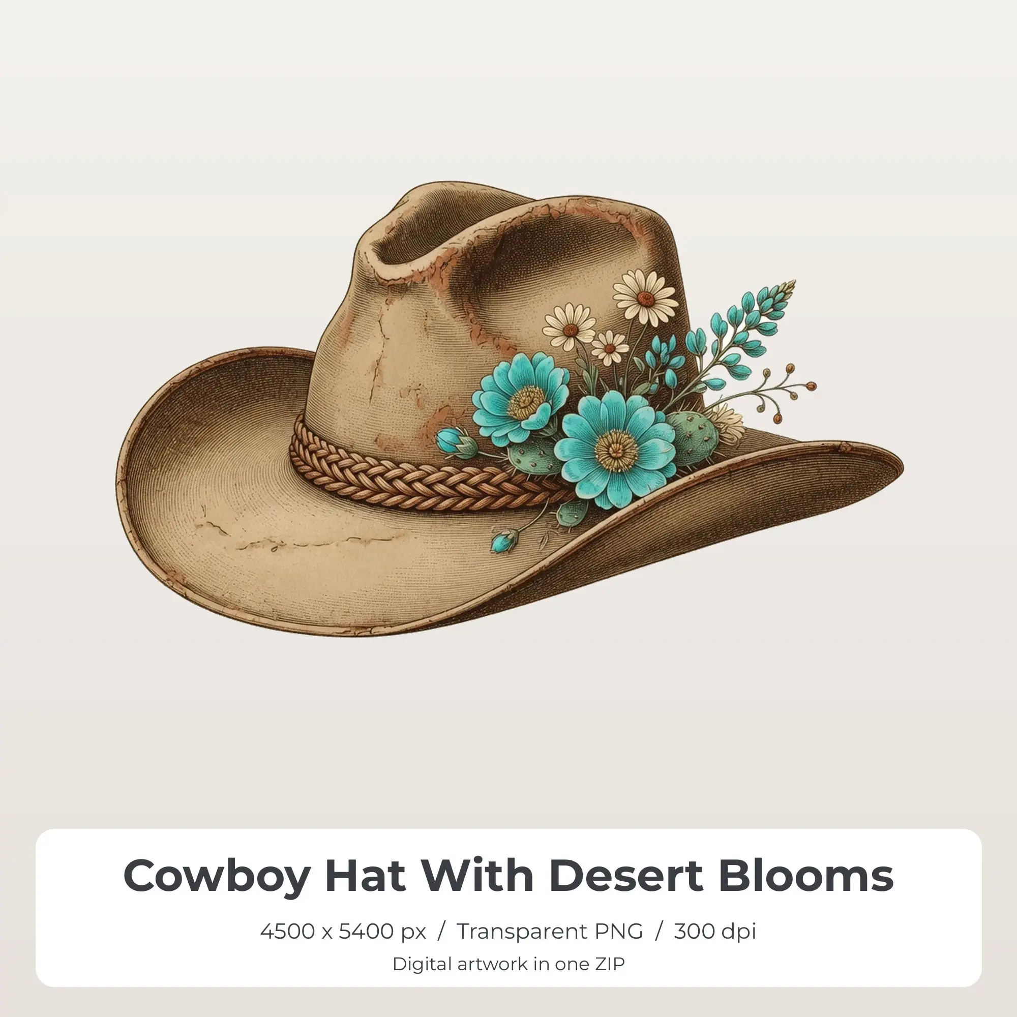 Cowboy Hat With Desert Blooms T-Shirt Design PNG, Sublimation Ready preview