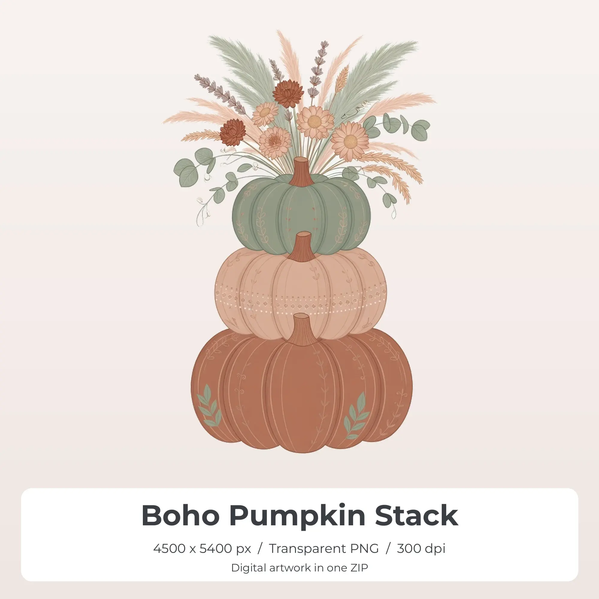 Boho Pumpkin Stack Sublimation Design PNG for Shirts preview