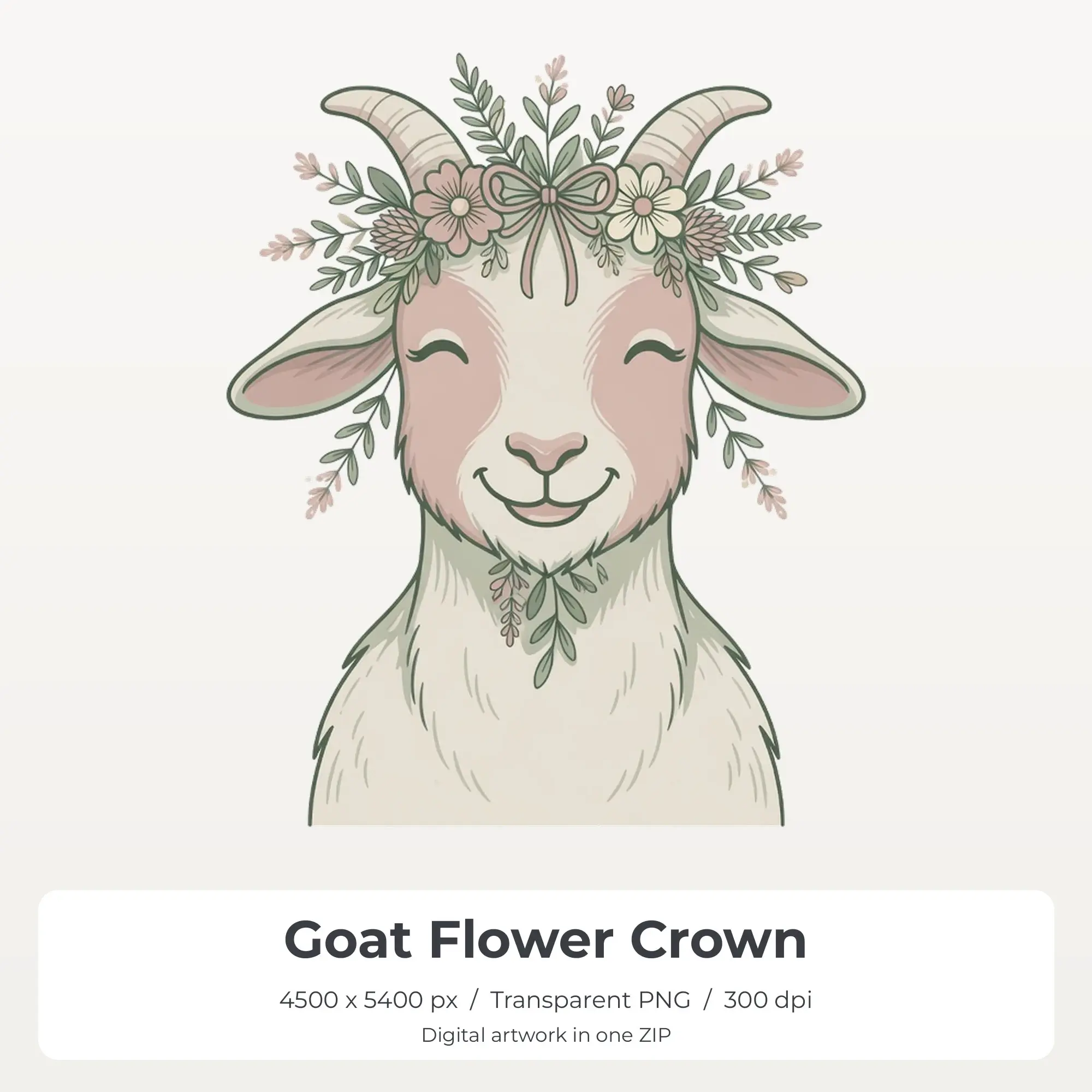 Goat Flower Crown Sublimation PNG, T-Shirt Transfer Design preview