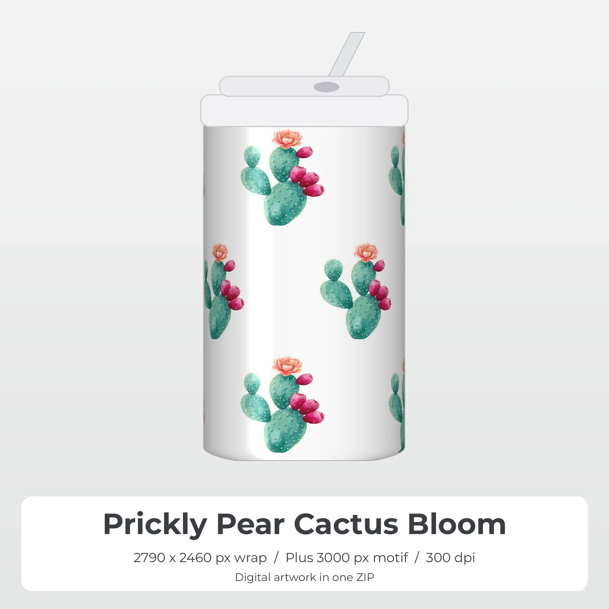 Prickly Pear Cactus Bloom 20oz Tumbler Sublimation Wrap PNG preview