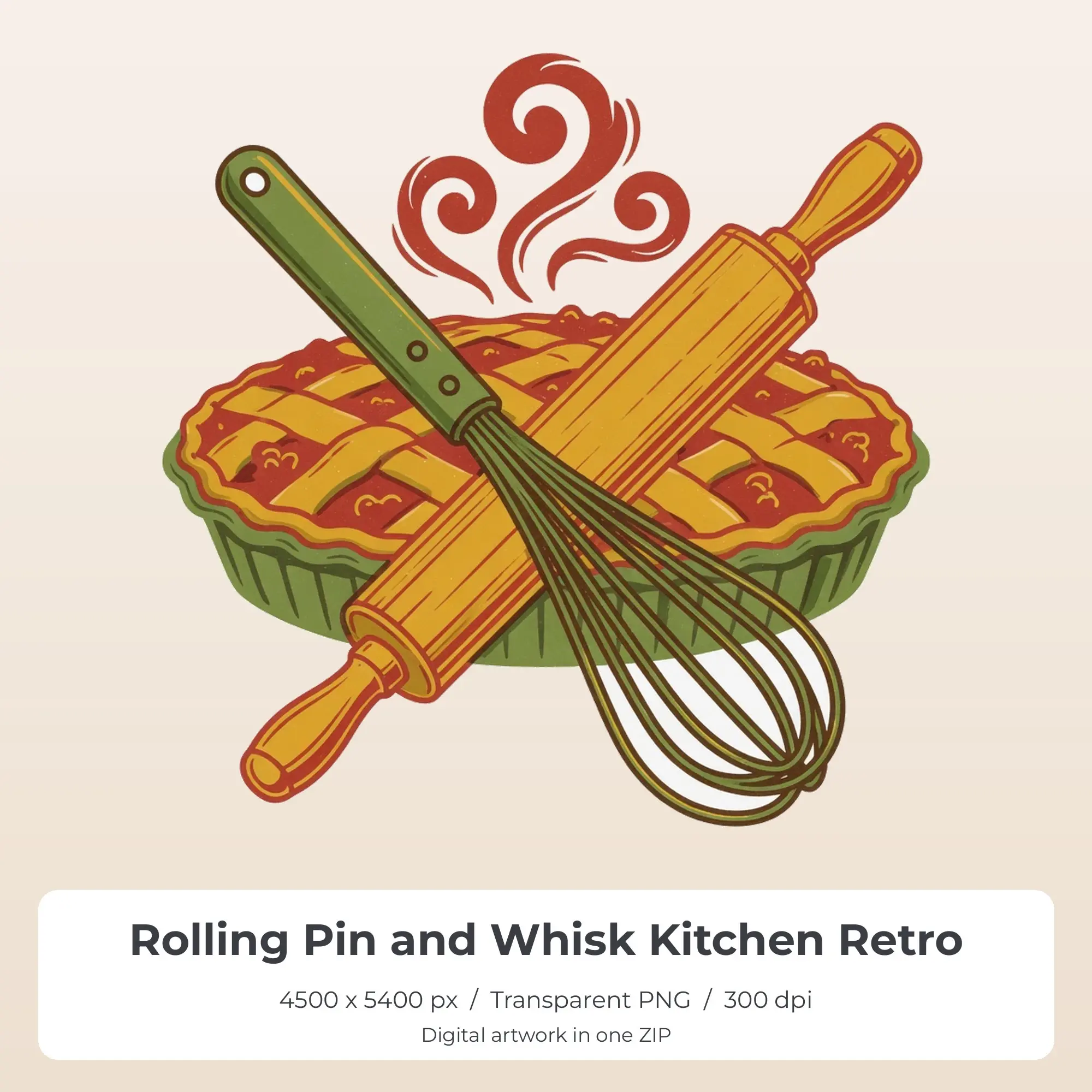 Rolling Pin and Whisk Kitchen Retro Sublimation Design PNG for Shirts preview