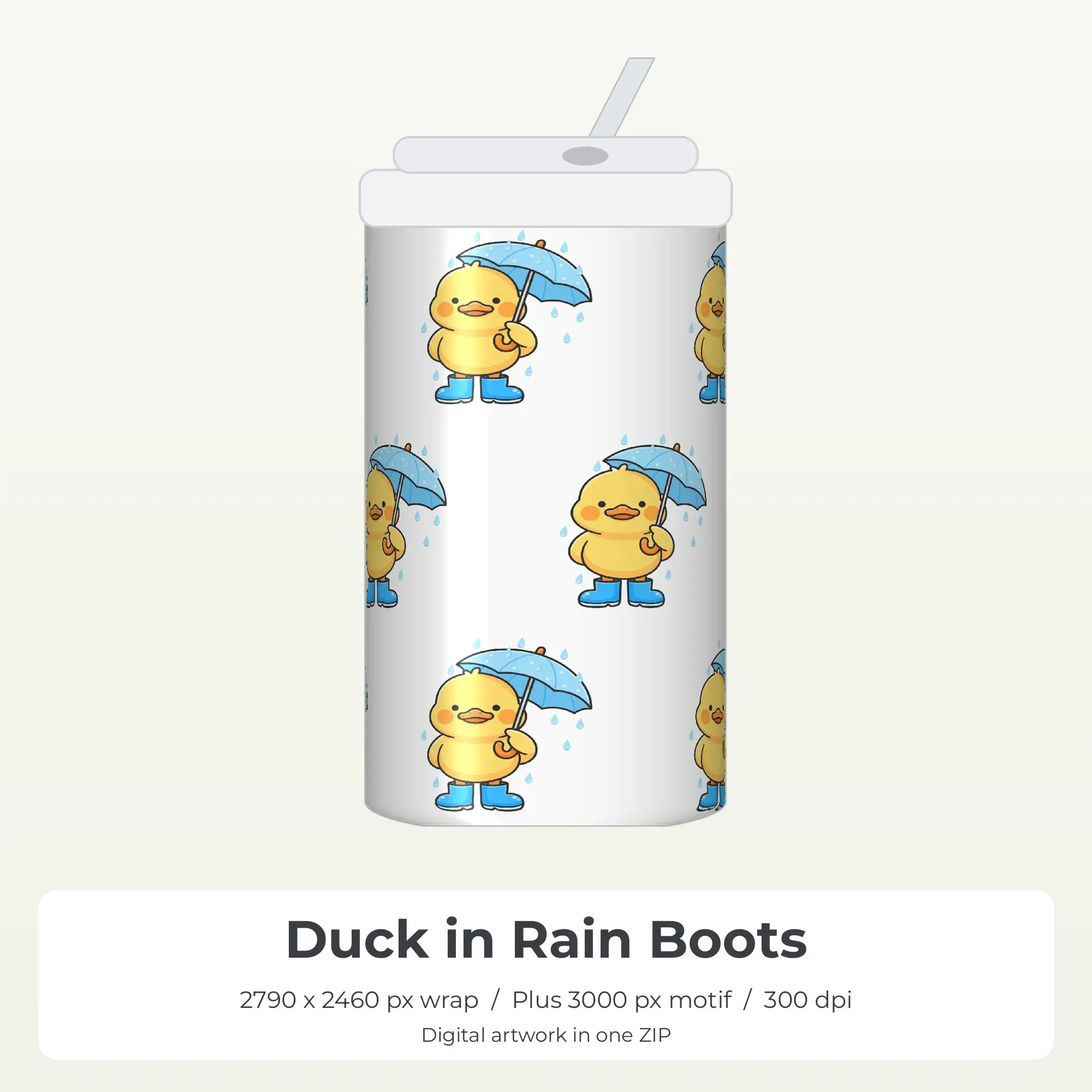 Duck in Rain Boots 20oz Tumbler Sublimation Wrap PNG preview