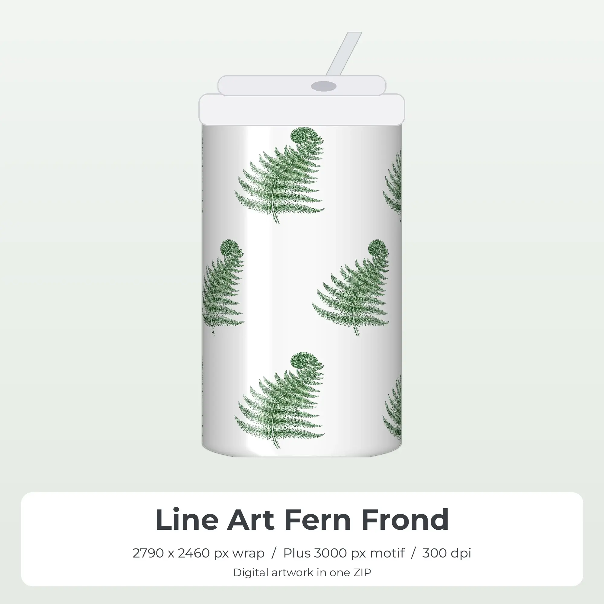 Line Art Fern Frond Sublimation Tumbler Wrap PNG preview