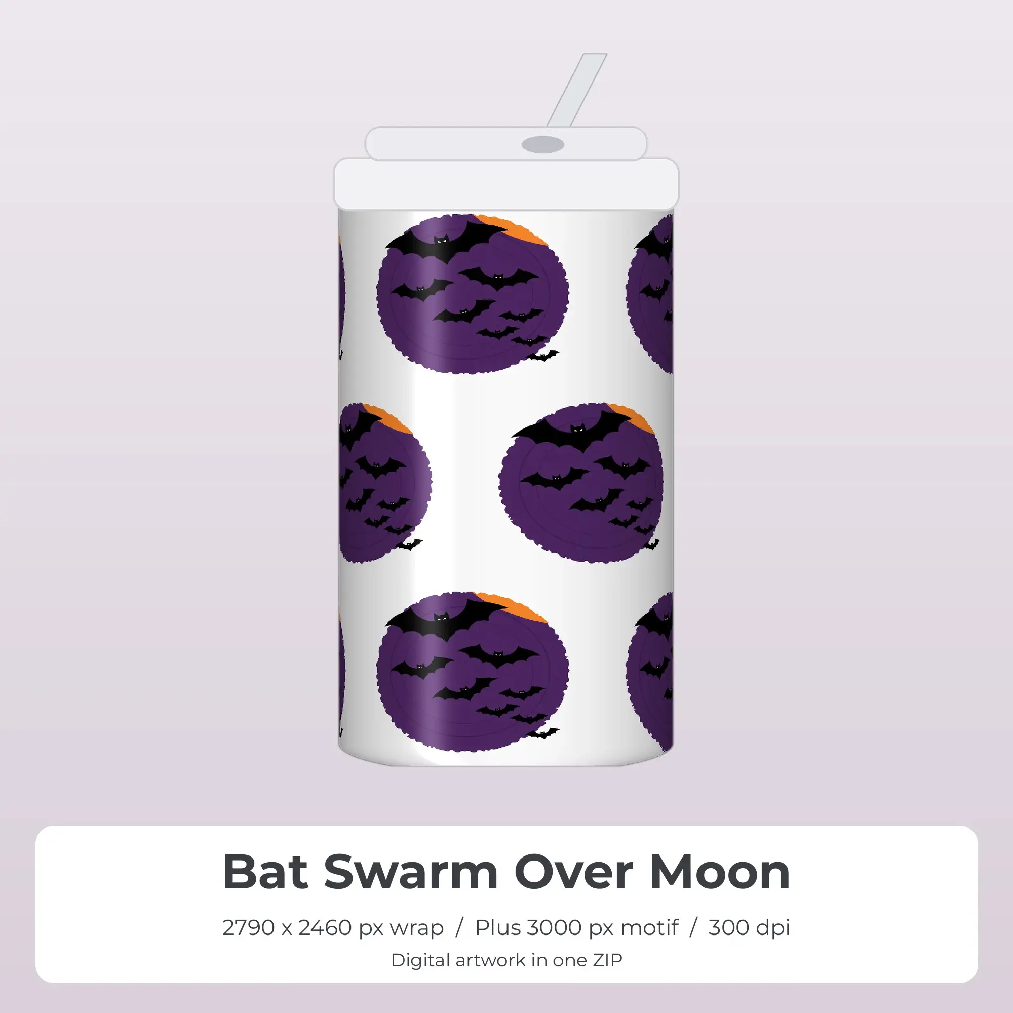 Bat Swarm Over Moon Tumbler PNG, Sublimation Wrap Design preview