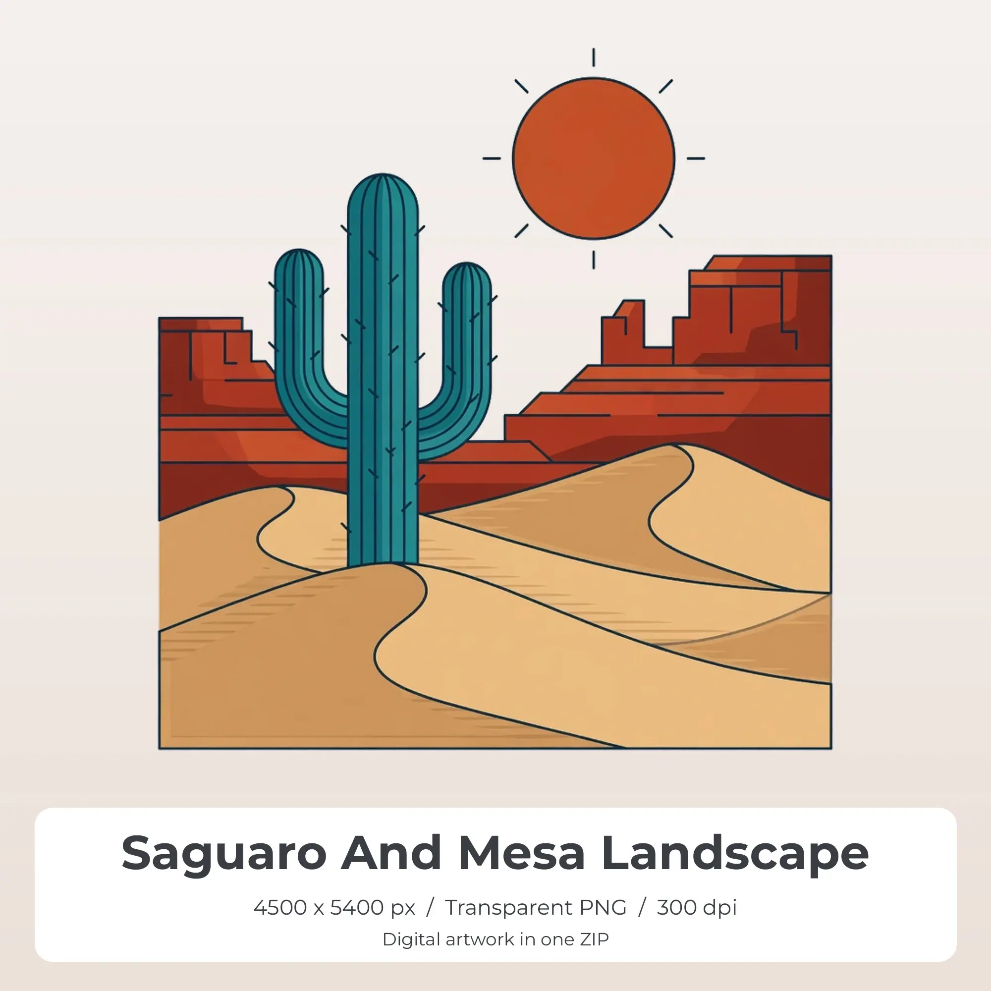 Saguaro And Mesa Landscape Sublimation Design PNG for Shirts preview