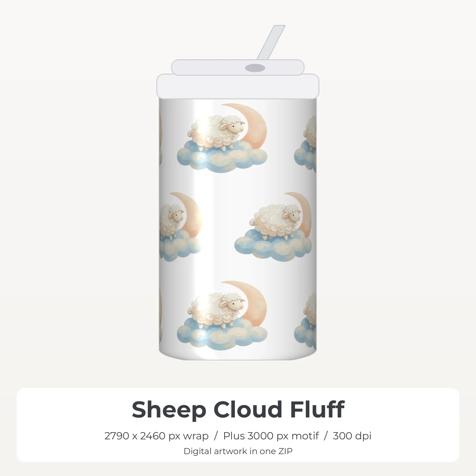 Sheep Cloud Fluff Tumbler Wrap Design - Seamless PNG preview