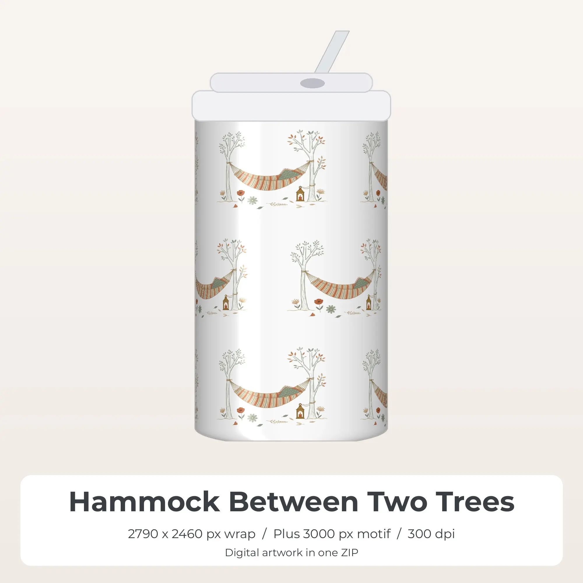 Hammock Between Two Trees Tumbler Wrap PNG, 20oz Sublimation preview