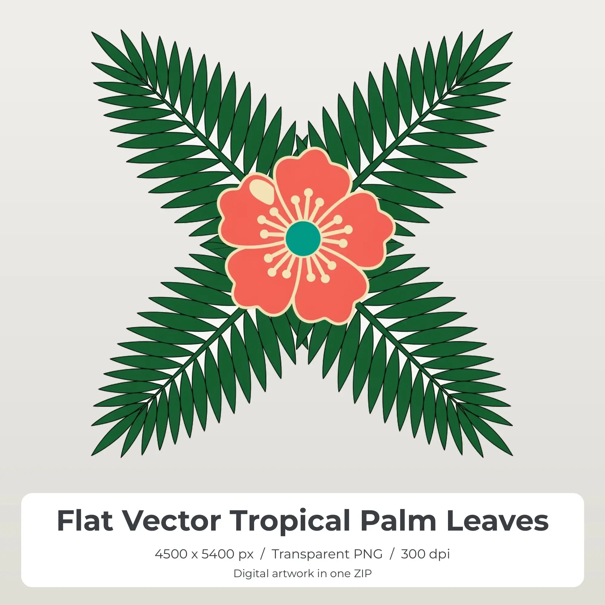 Flat Vector Tropical Palm Leaves T-Shirt Design PNG, Sublimation Ready preview
