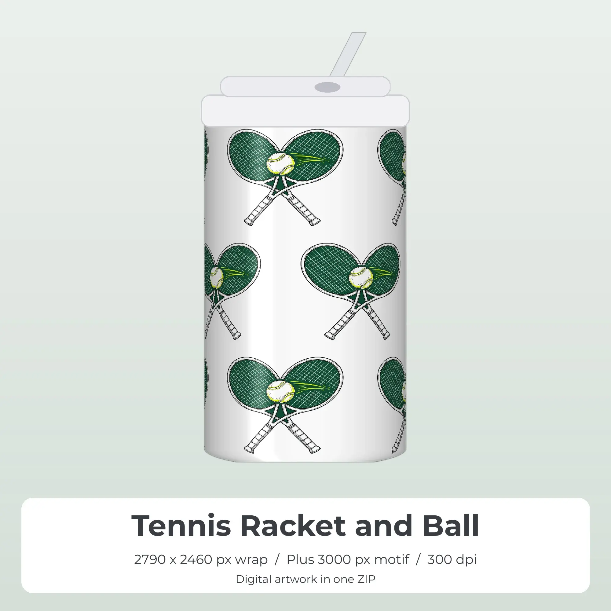 Tennis Racket and Ball Tumbler PNG, Sublimation Wrap Design preview