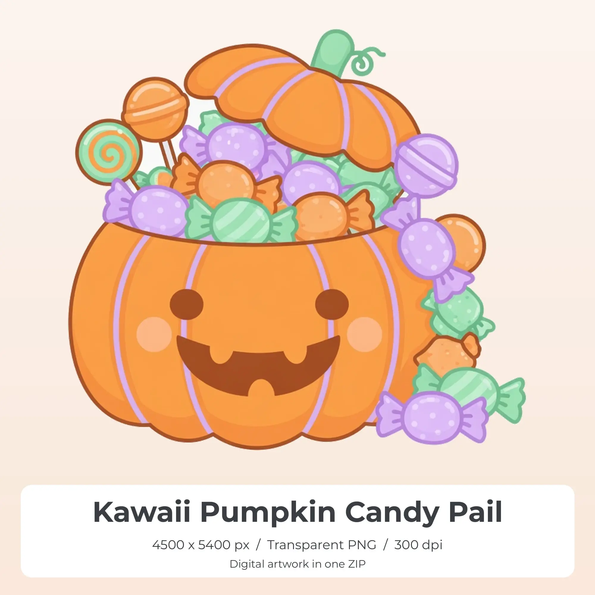 Kawaii Pumpkin Candy Pail PNG - Shirt Sublimation Design preview