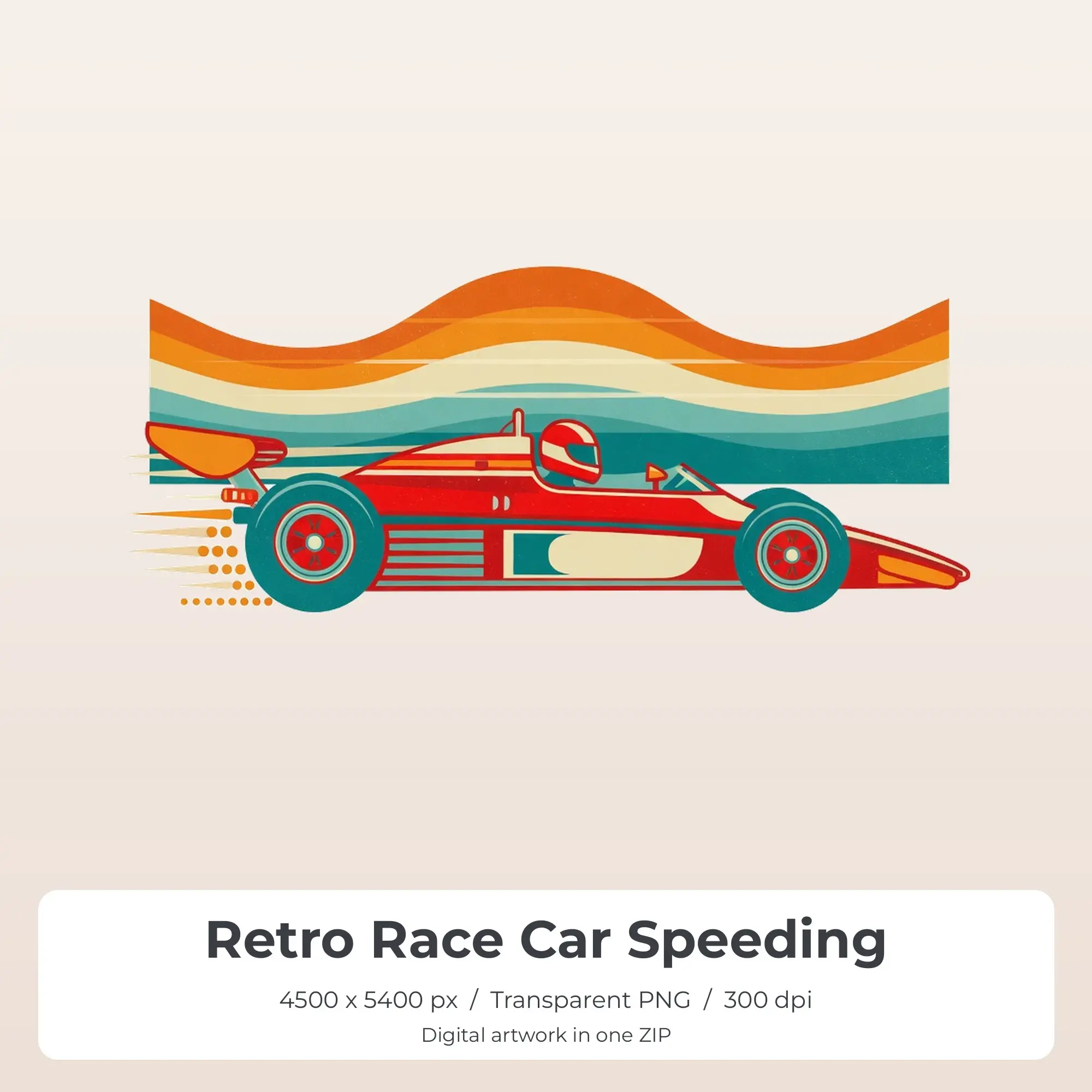 Retro Race Car Speeding Sublimation PNG, T-Shirt Transfer Design preview