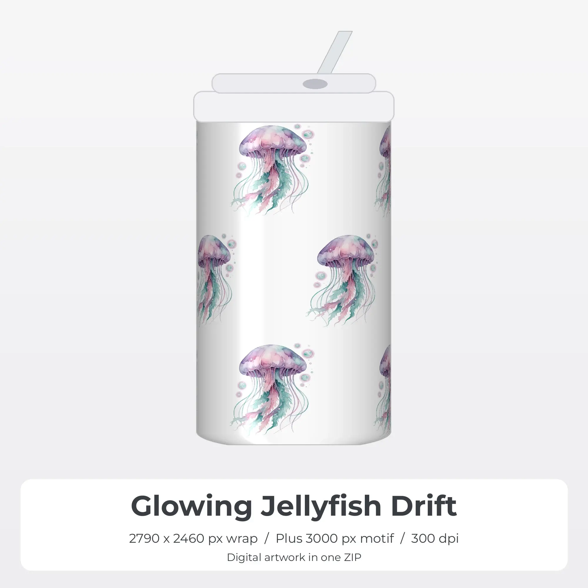 Glowing Jellyfish Drift Tumbler Wrap Design - Seamless PNG preview