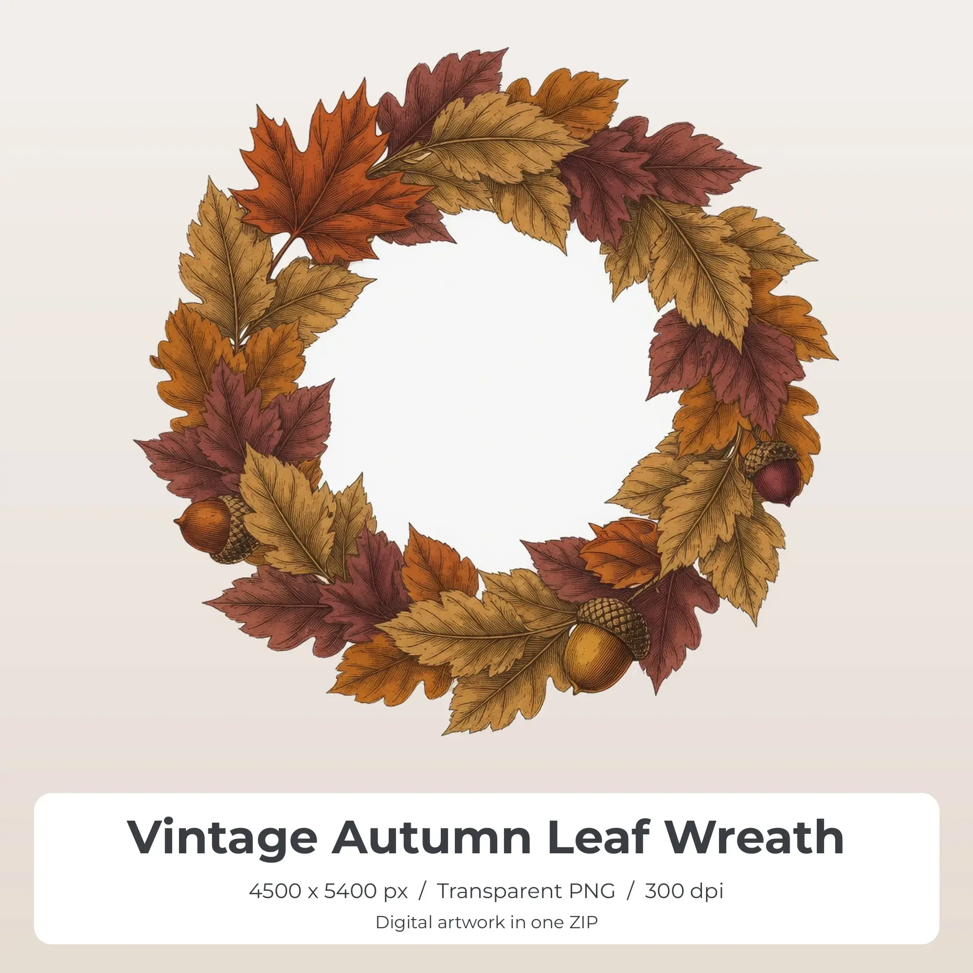 Vintage Autumn Leaf Wreath Sublimation Design PNG for Shirts preview