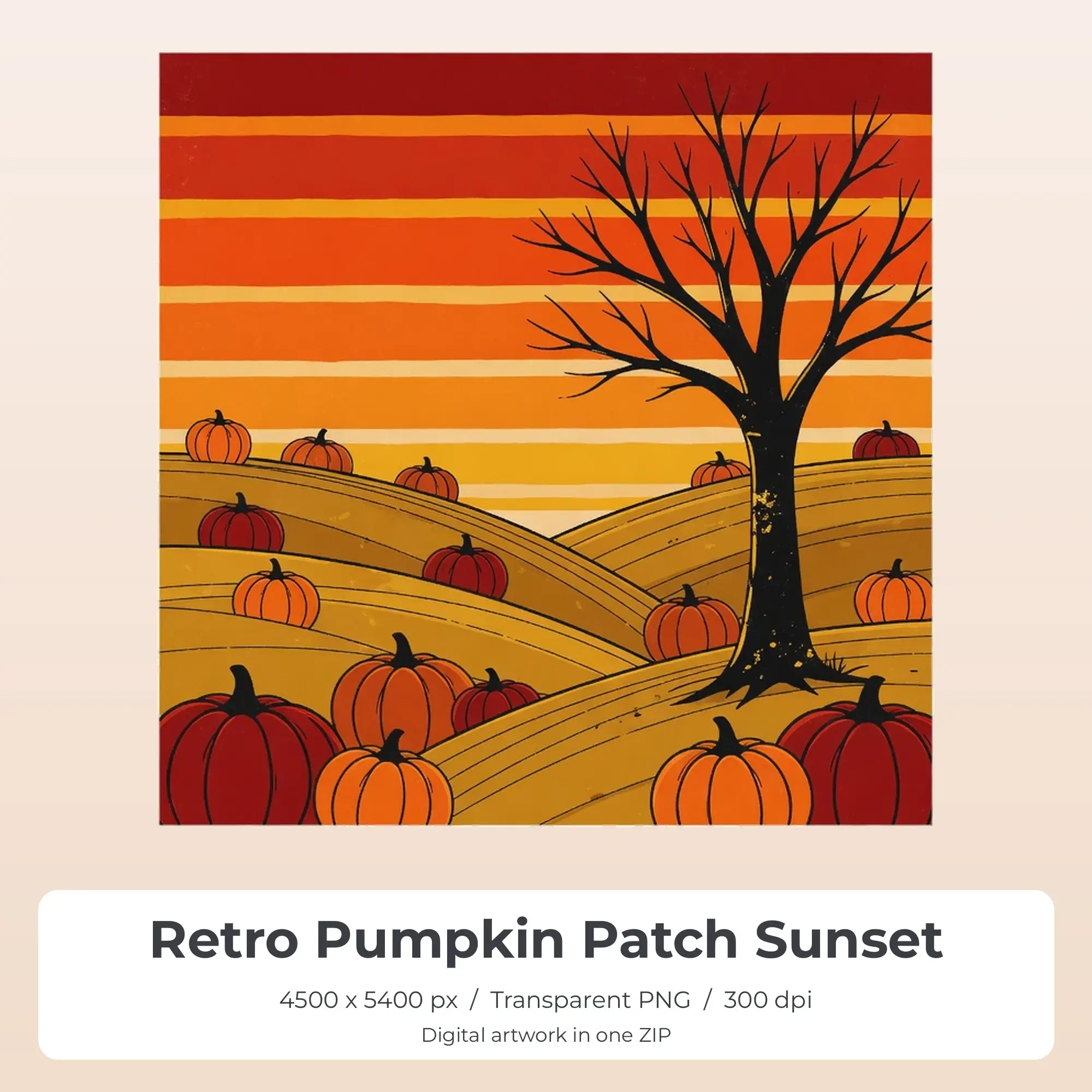 Retro Pumpkin Patch Sunset Sublimation Transfer PNG, 4500x5400 preview