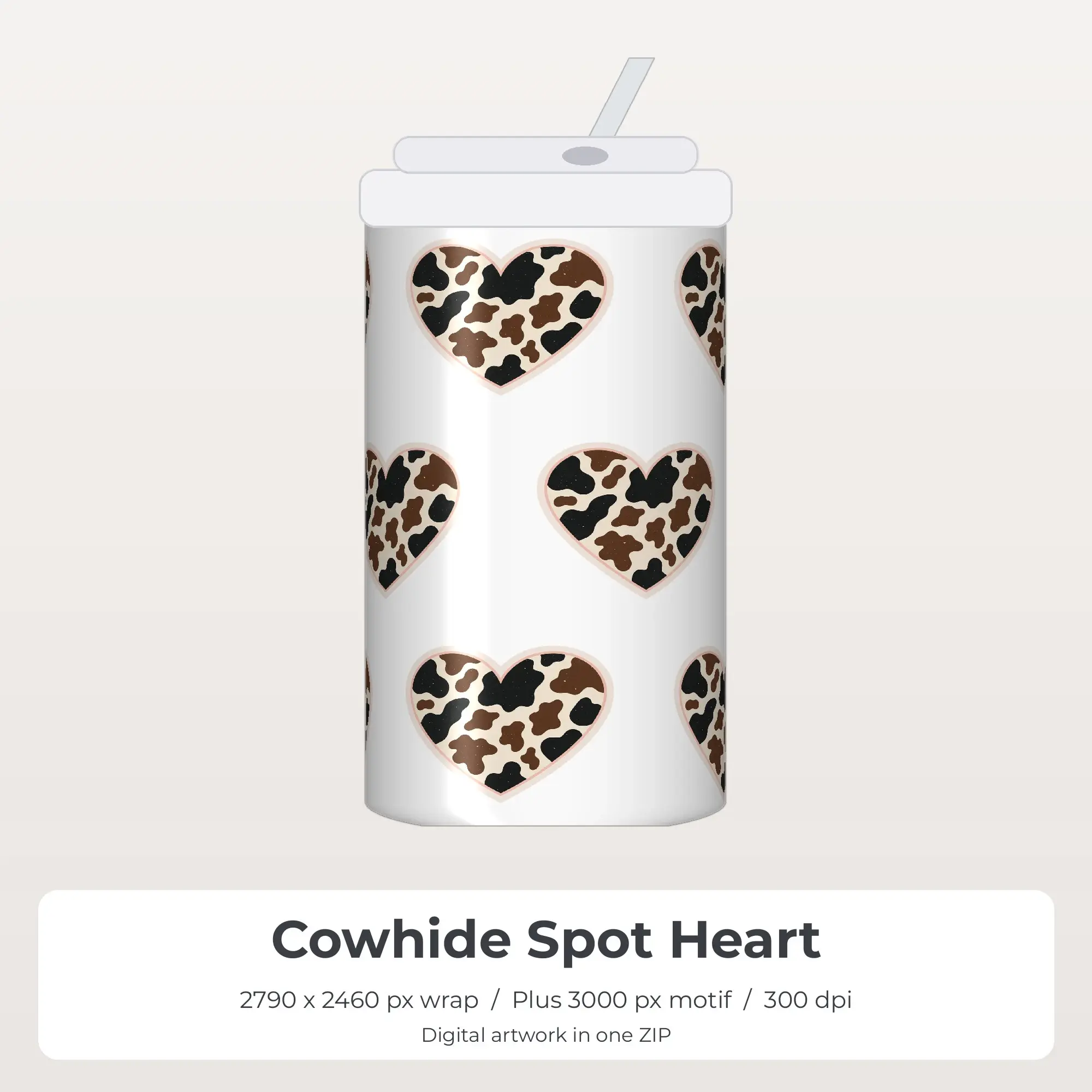 Cowhide Spot Heart Tumbler PNG, Sublimation Wrap Design preview