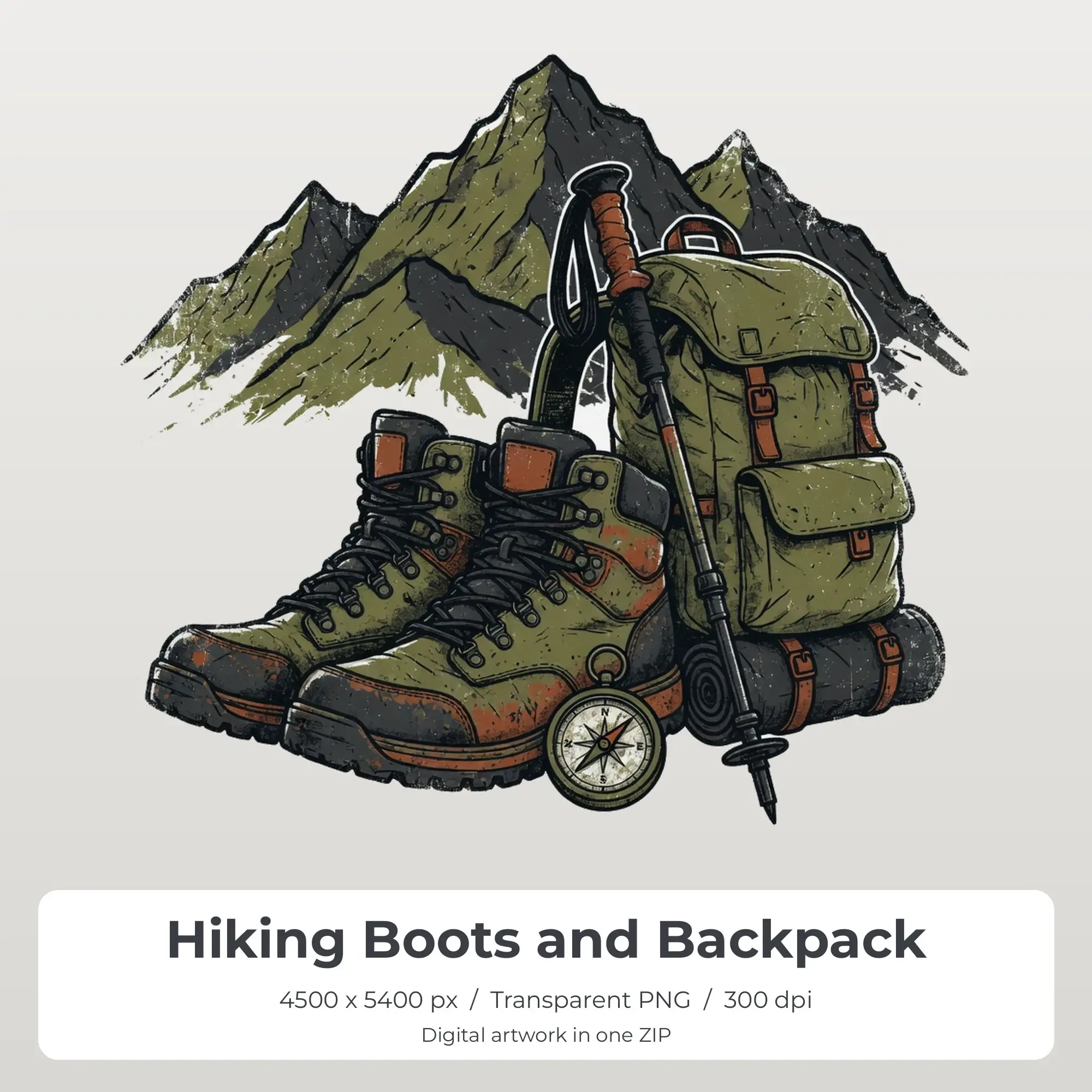 Hiking Boots and Backpack PNG - Shirt Sublimation Design preview