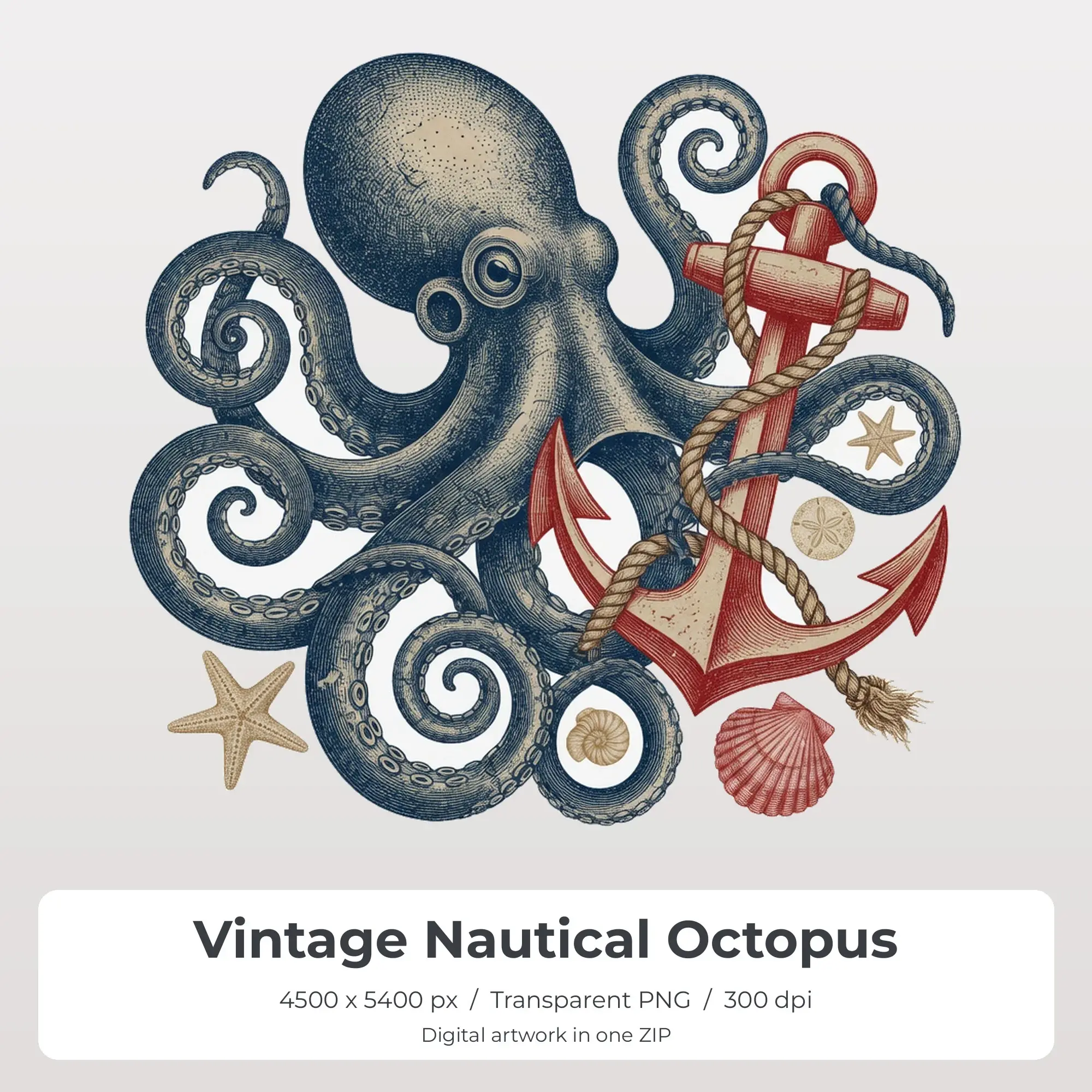 Vintage Nautical Octopus Sublimation Design PNG for Shirts preview
