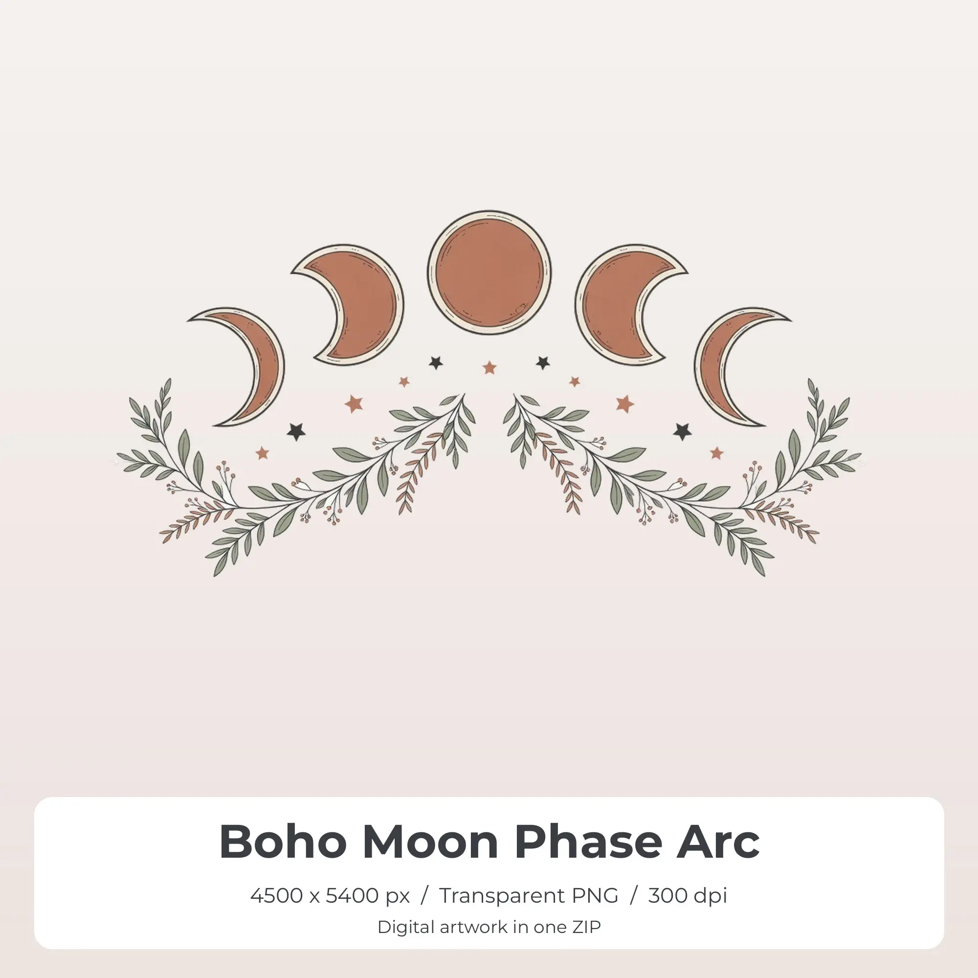 Boho Moon Phase Arc Sublimation PNG, T-Shirt Transfer Design preview