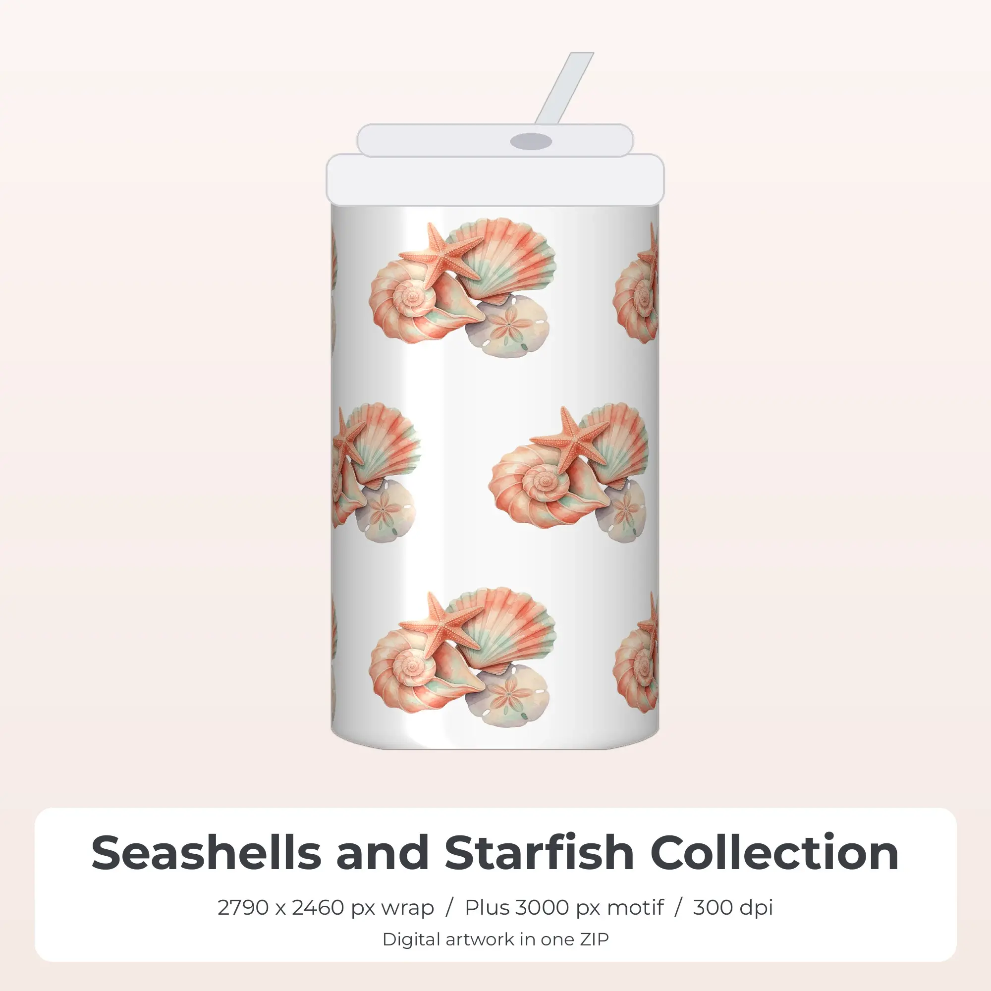 Seashells and Starfish Collection Tumbler Wrap PNG, 20oz Sublimation preview