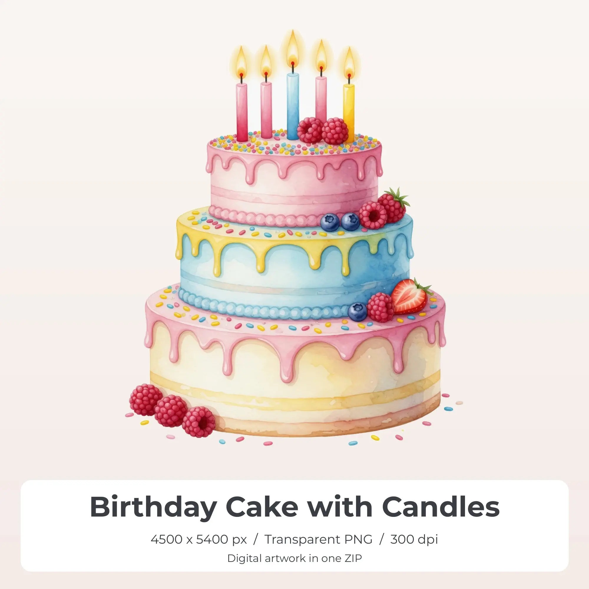 Birthday Cake with Candles T-Shirt Design PNG, Sublimation Ready preview